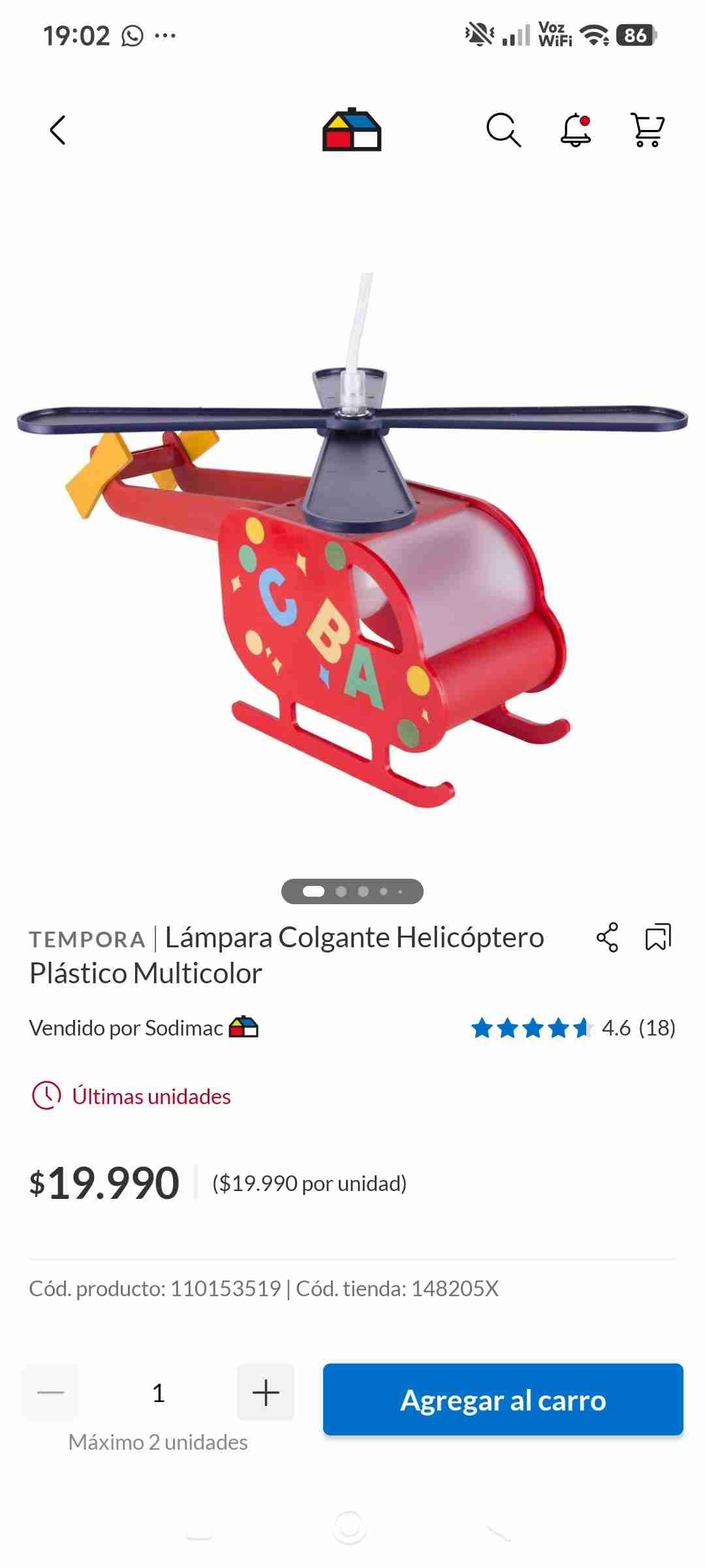 Lámpara colgante helicóptero multicolor