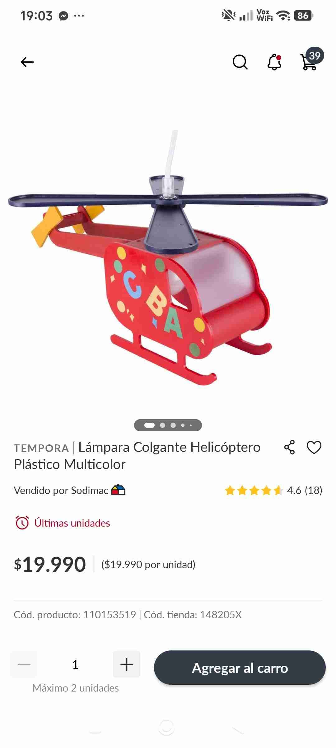 Lámpara colgante helicóptero multicolor - miniatura 2
