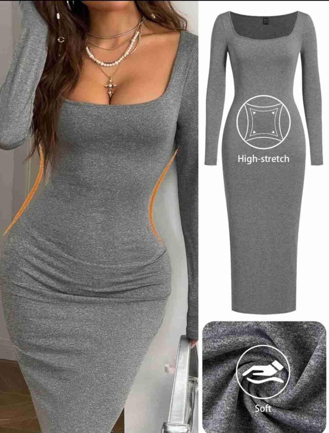 Vestido negro ajustado manga larga - miniatura 2