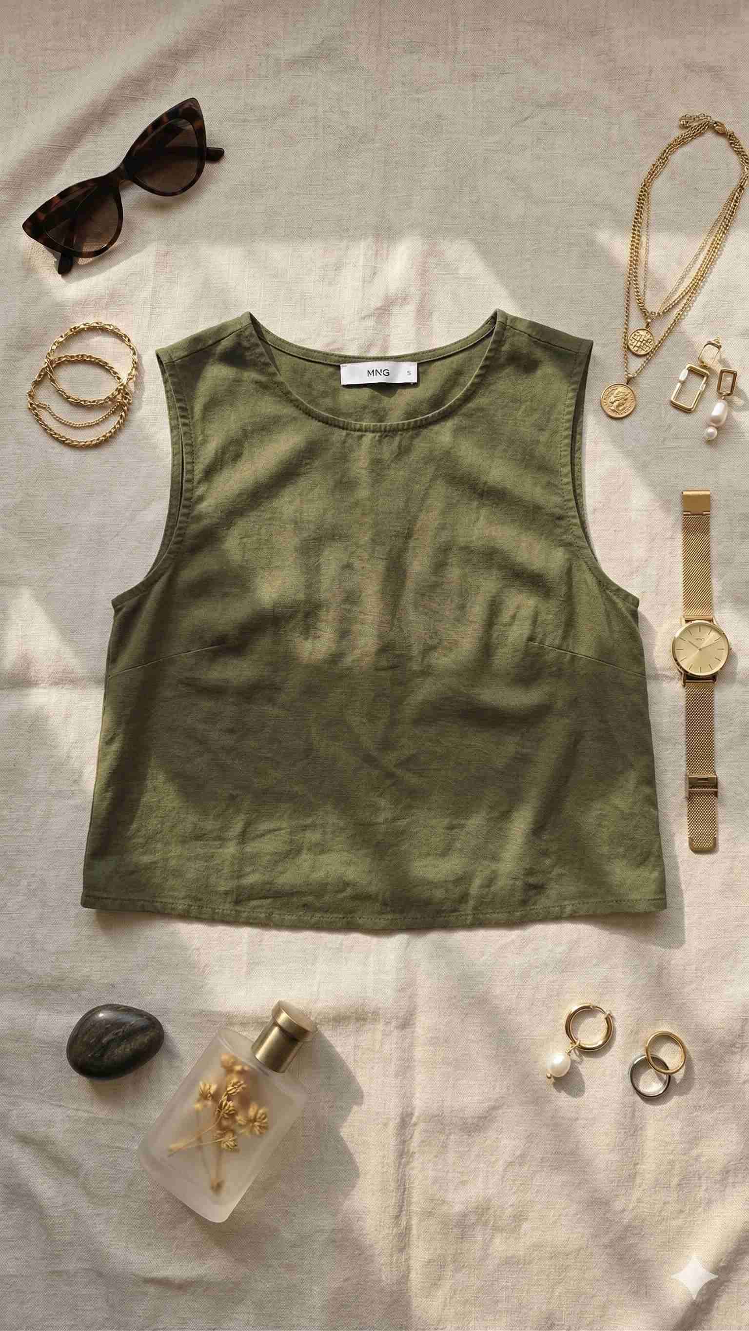 Polera sin mangas verde olivo