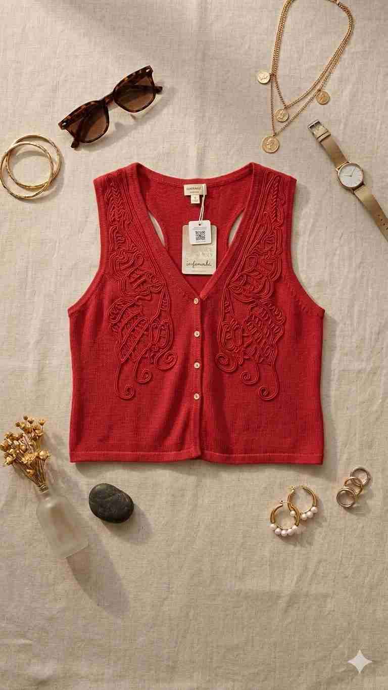 Gillet Naranja de punto con bordado