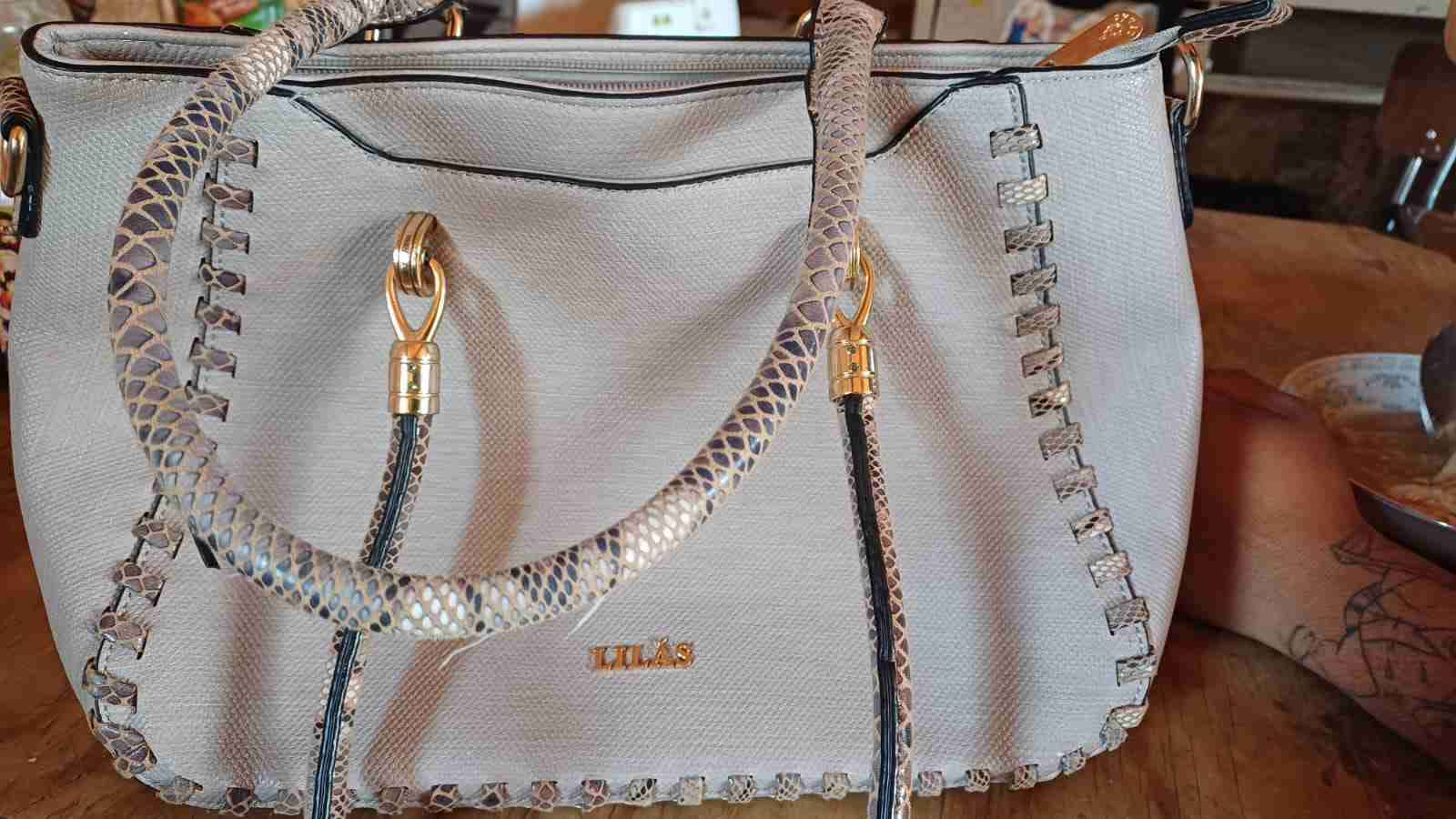 Cartera beige Lilás con asas de serpiente