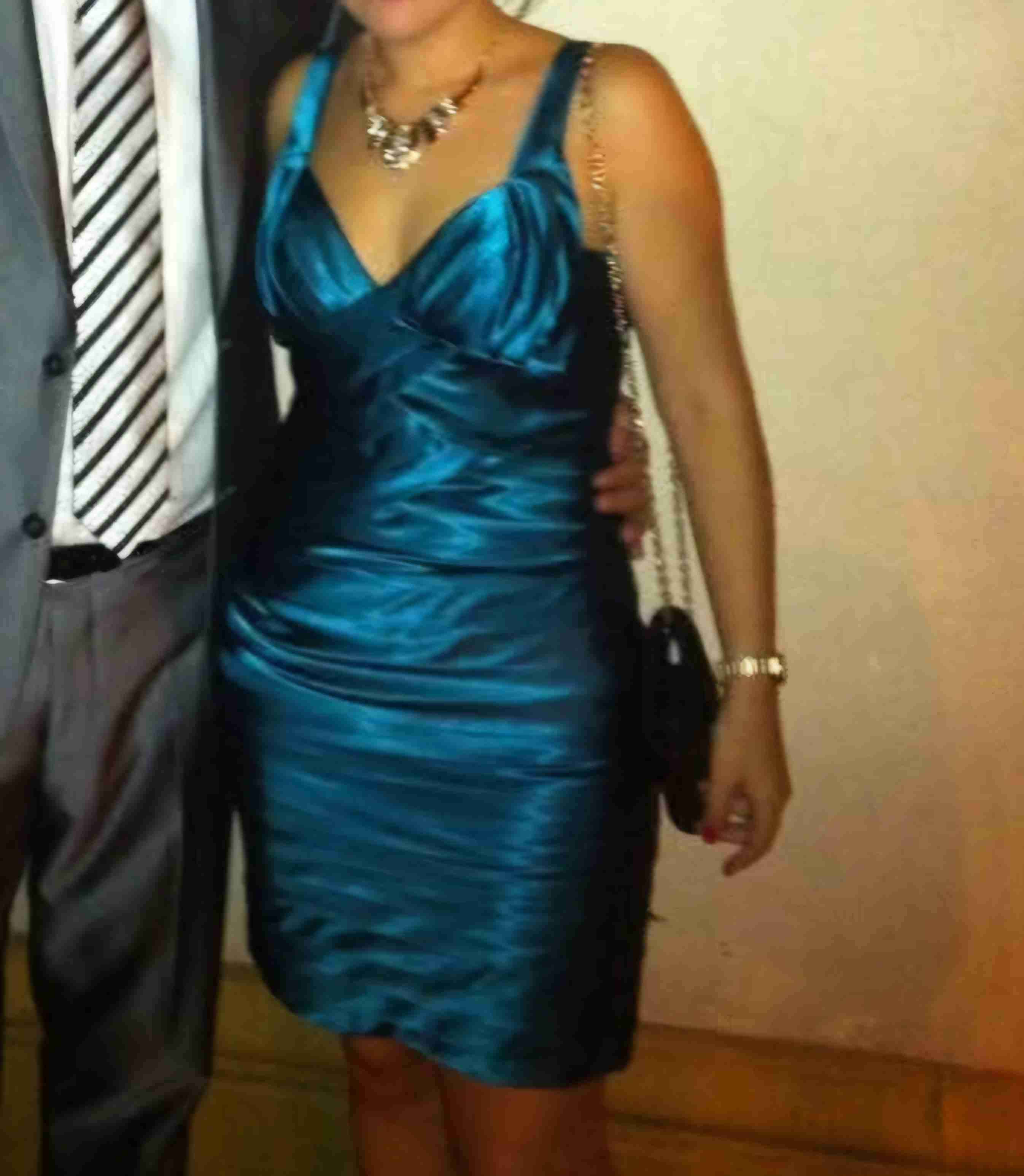 Vestido de fiesta verde botella satinado