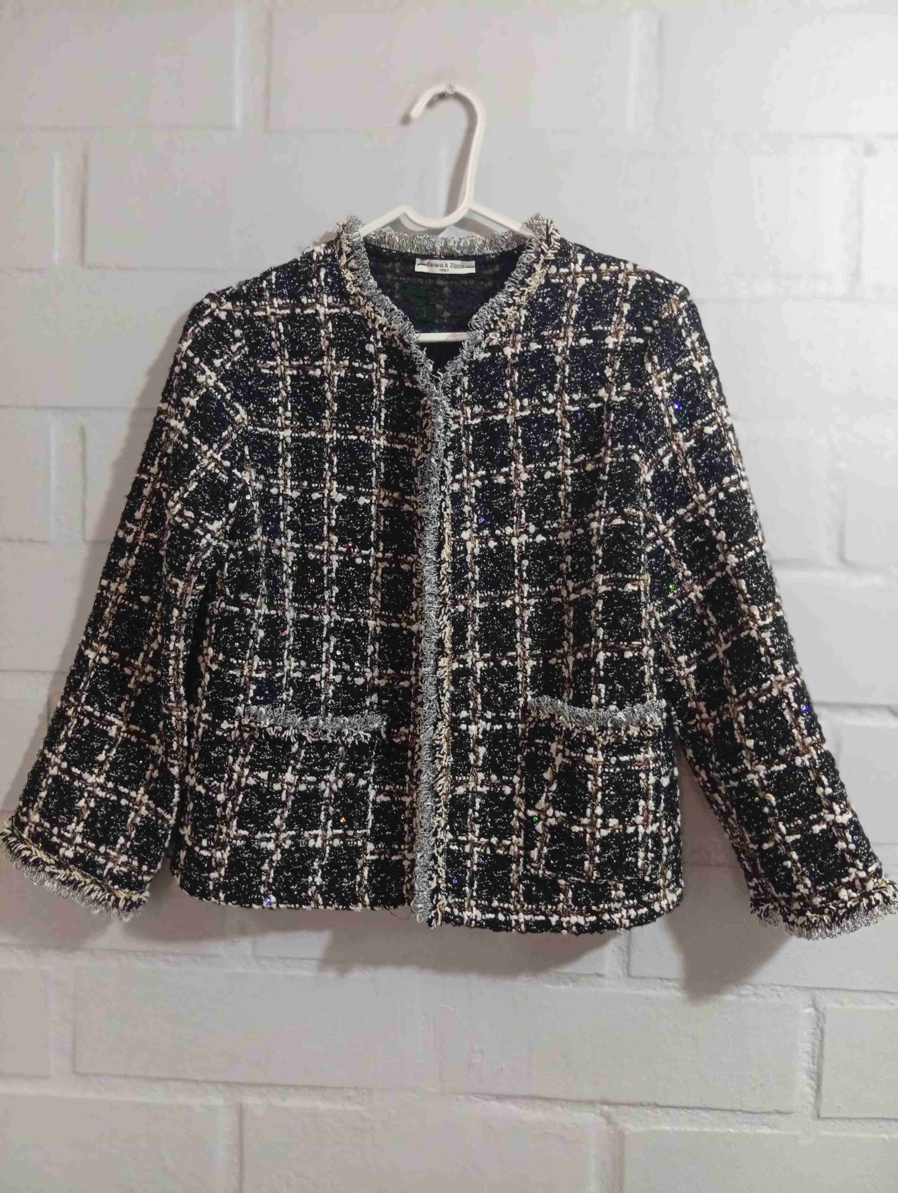 Chaqueta de tweed negra a cuadros