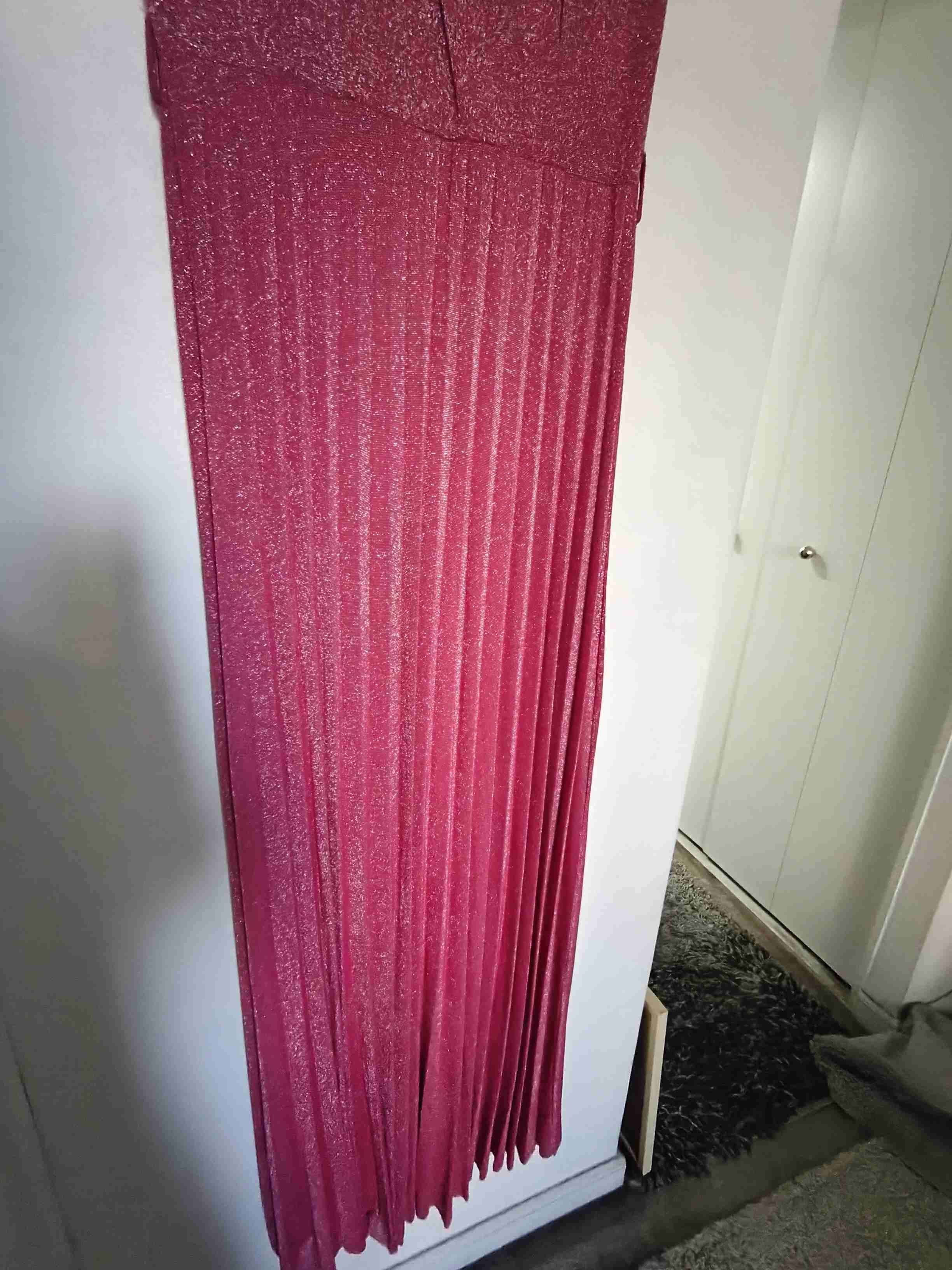 Vestido largo magenta con brillos plata - miniatura 4