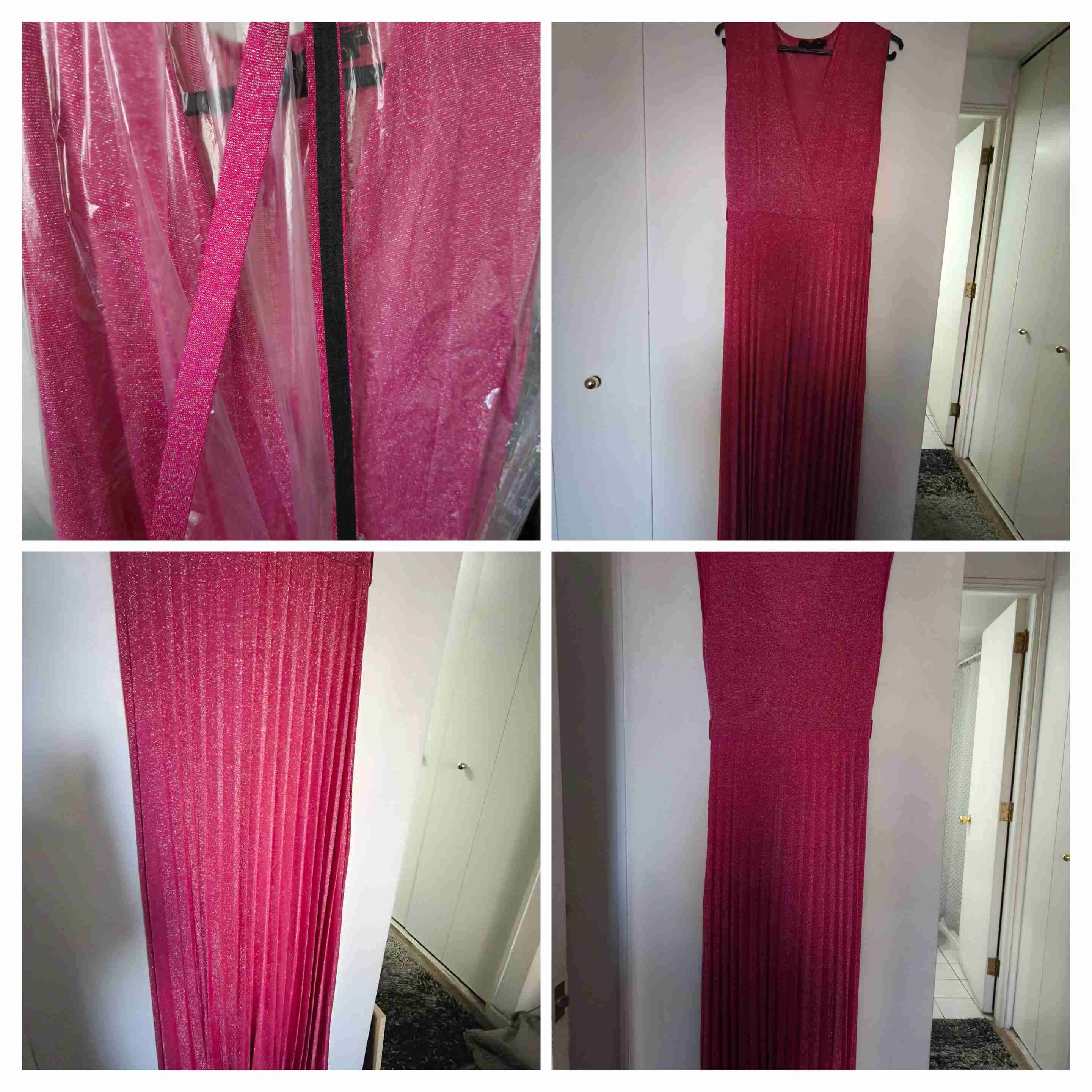 Vestido largo magenta con brillos plata - miniatura 5