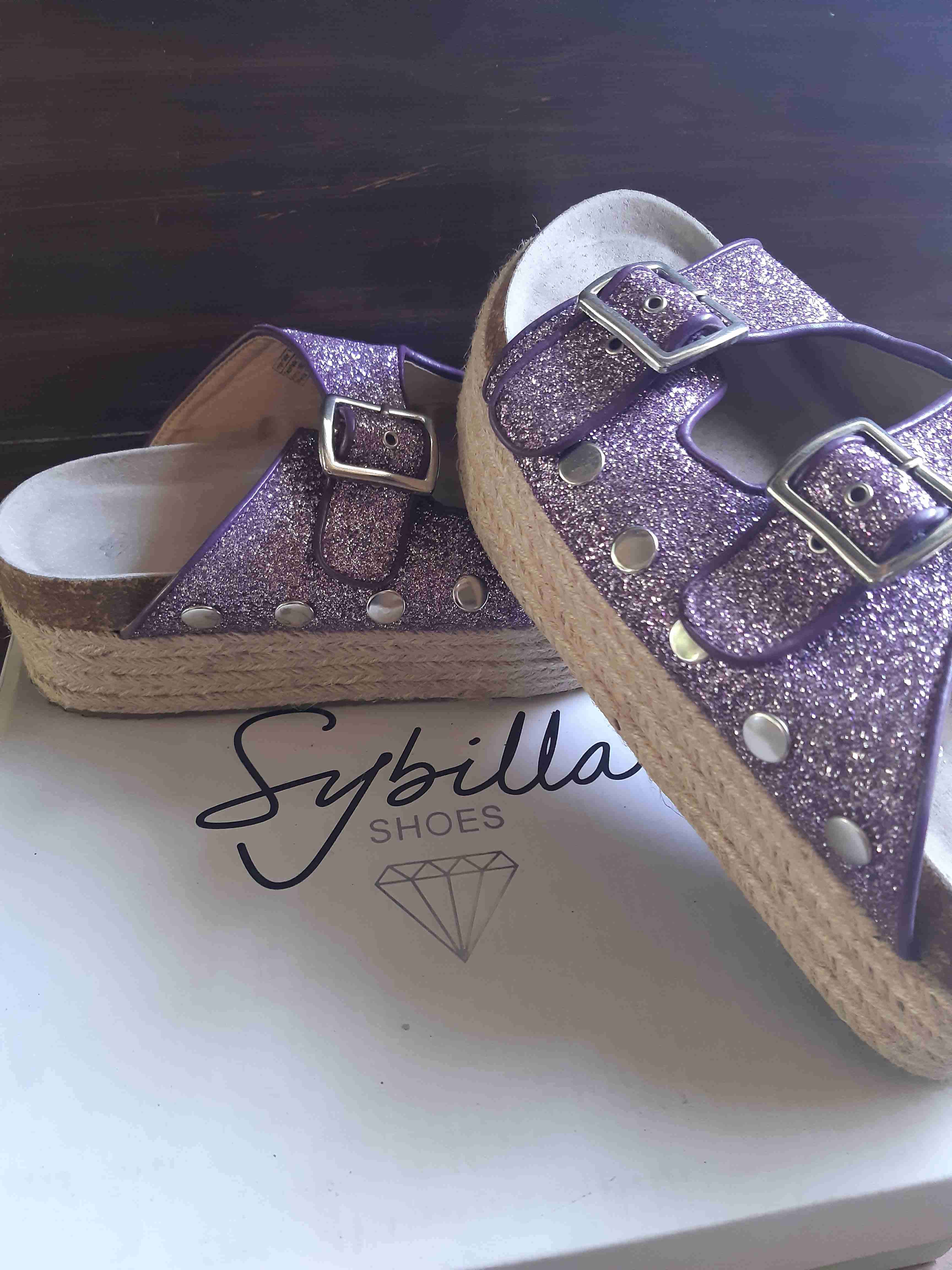 Sandalias plataforma brillantes morado - miniatura 2