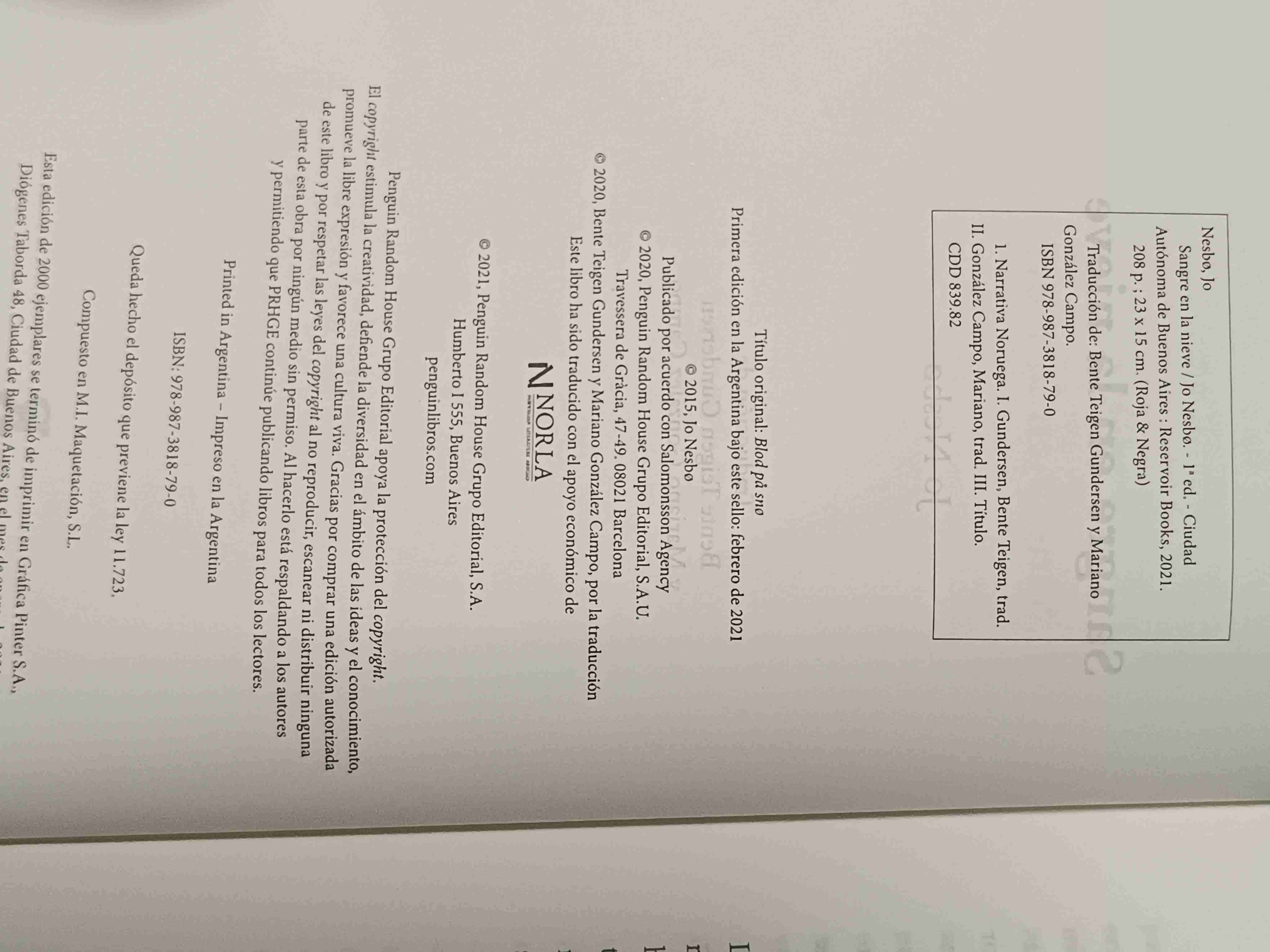 Libro 'Sangre en la nieve' Jo Nesbø - miniatura 3