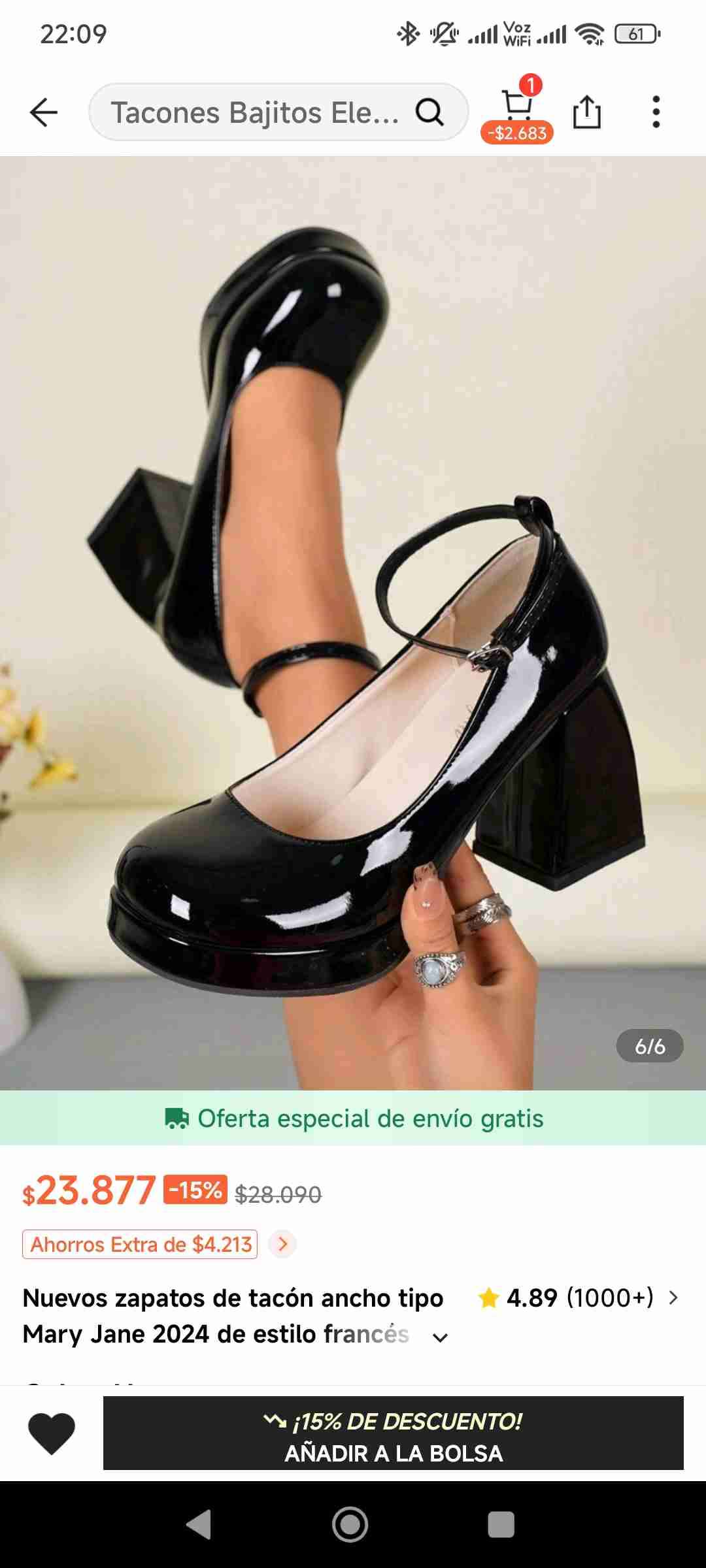 Zapatos negros con tacón grueso - miniatura 2
