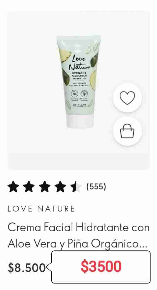 Crema facial hidratante Love Nature