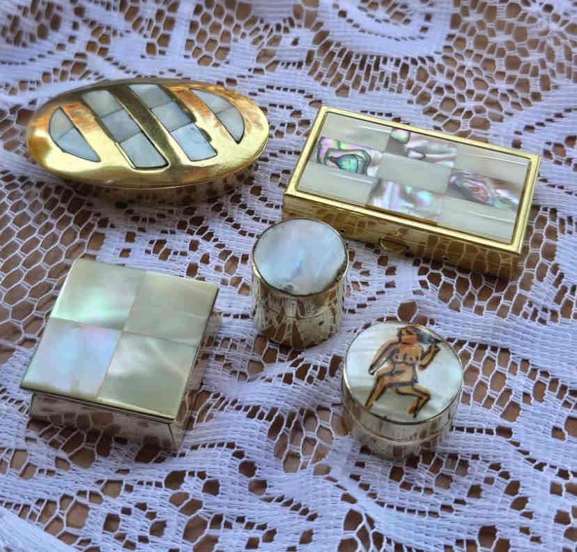 Set de cajitas francesas de nácar y plata vintage