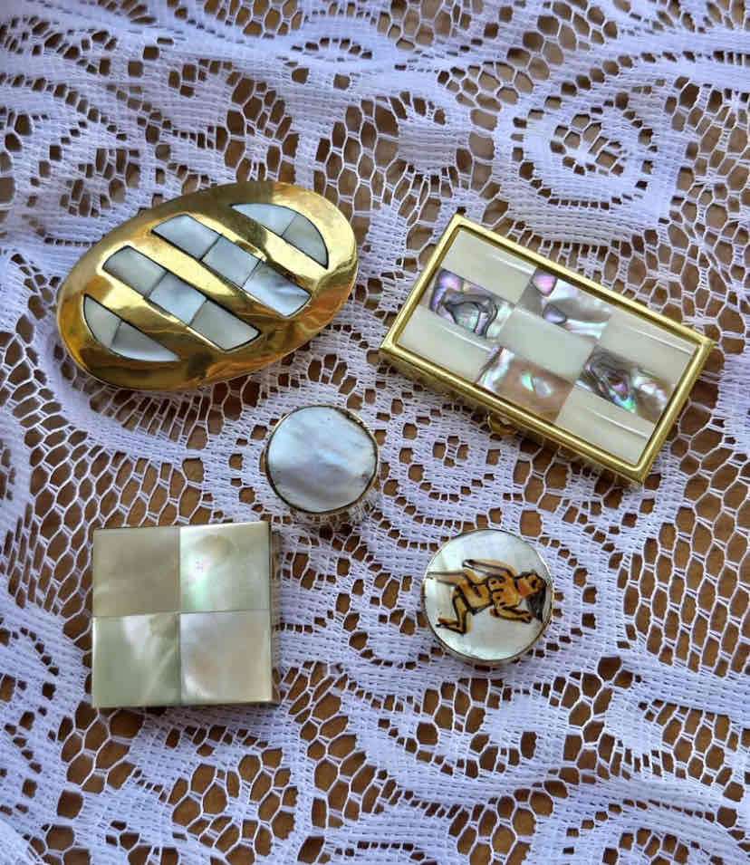 Set de cajitas francesas de nácar y plata vintage - miniatura 3