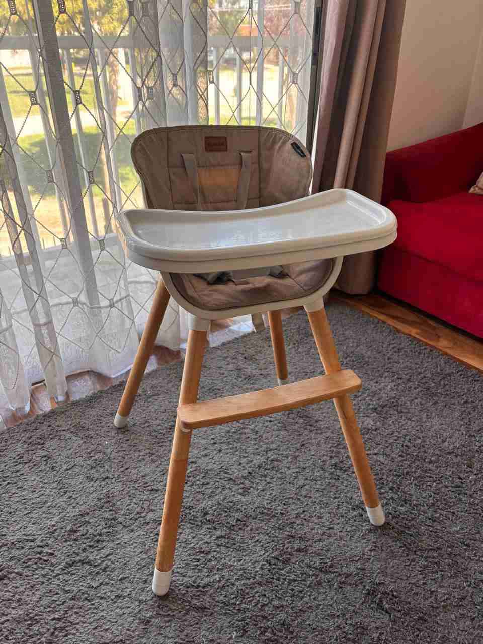 Silla alta para bebé madera y beige