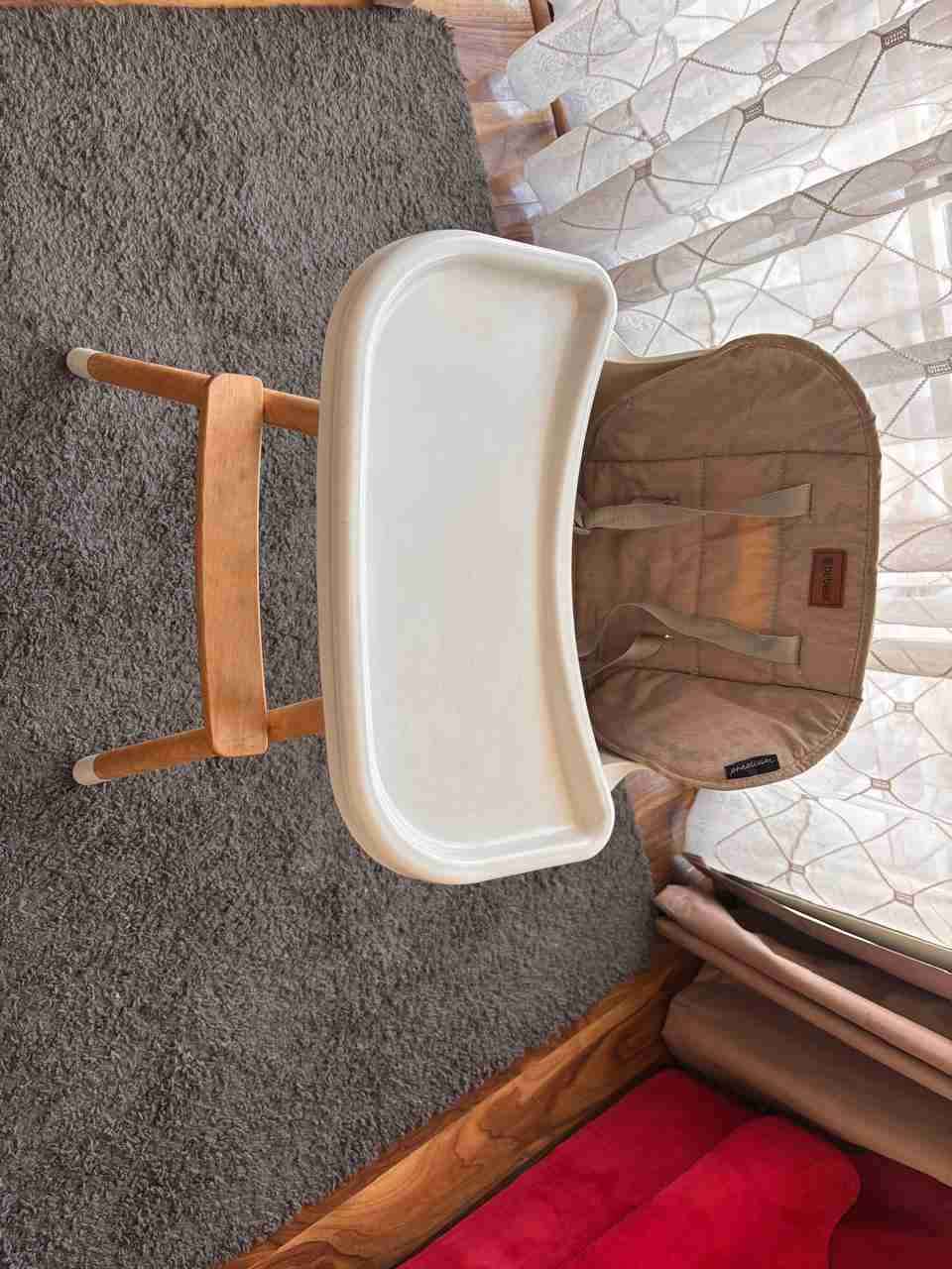 Silla alta para bebé madera y beige - miniatura 2
