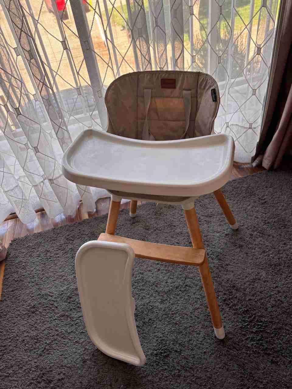 Silla alta para bebé madera y beige - miniatura 3