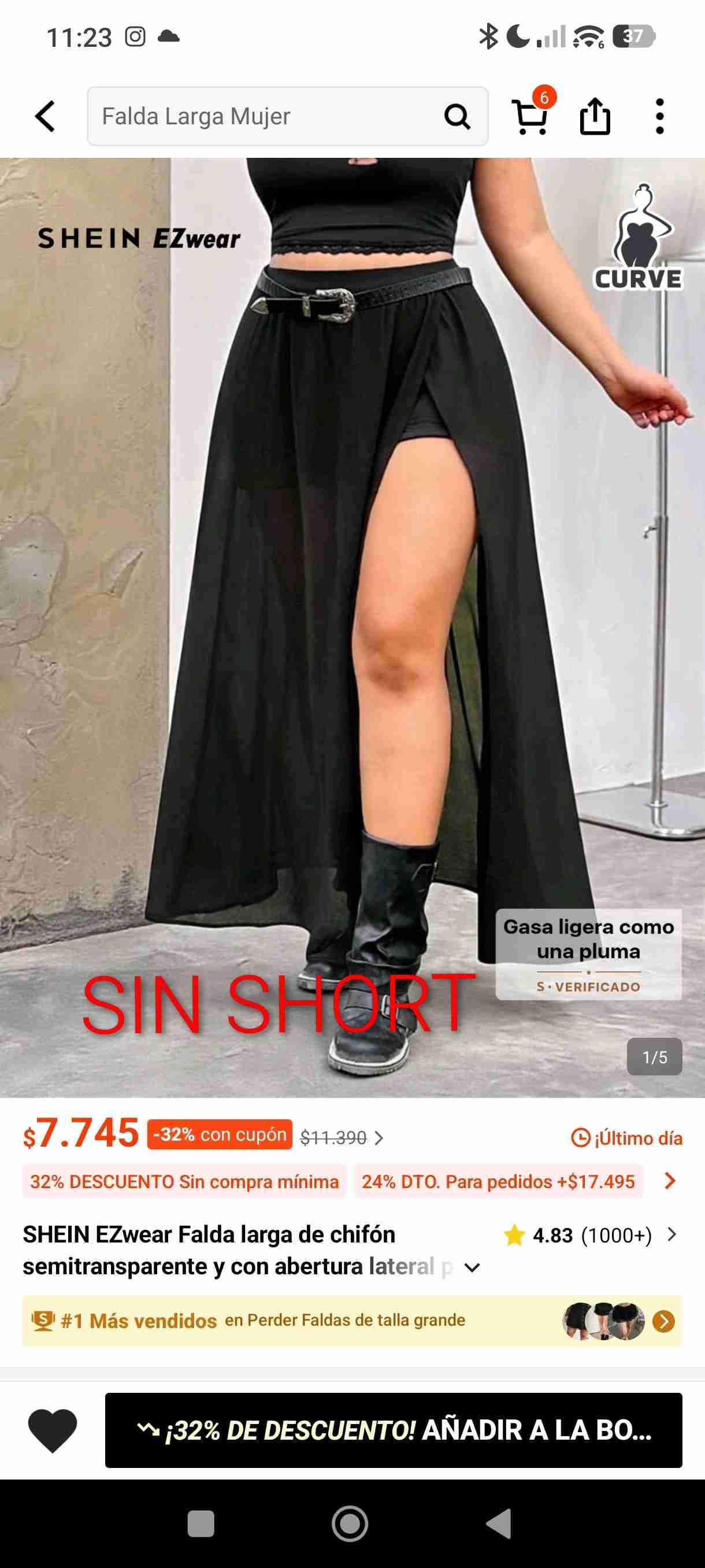 Falda larga negra con abertura