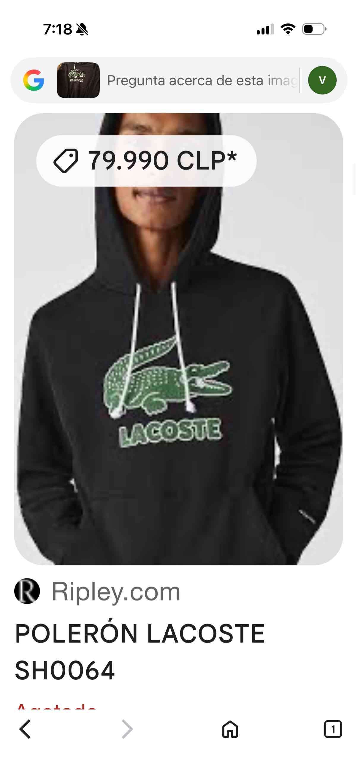 Polerón negro Lacoste con capucha