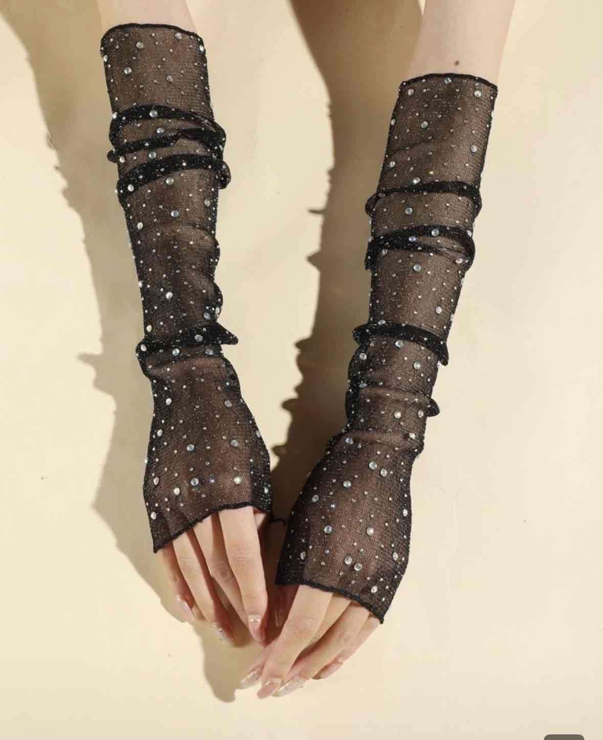 Guantes largos de malla brillantes - miniatura 2