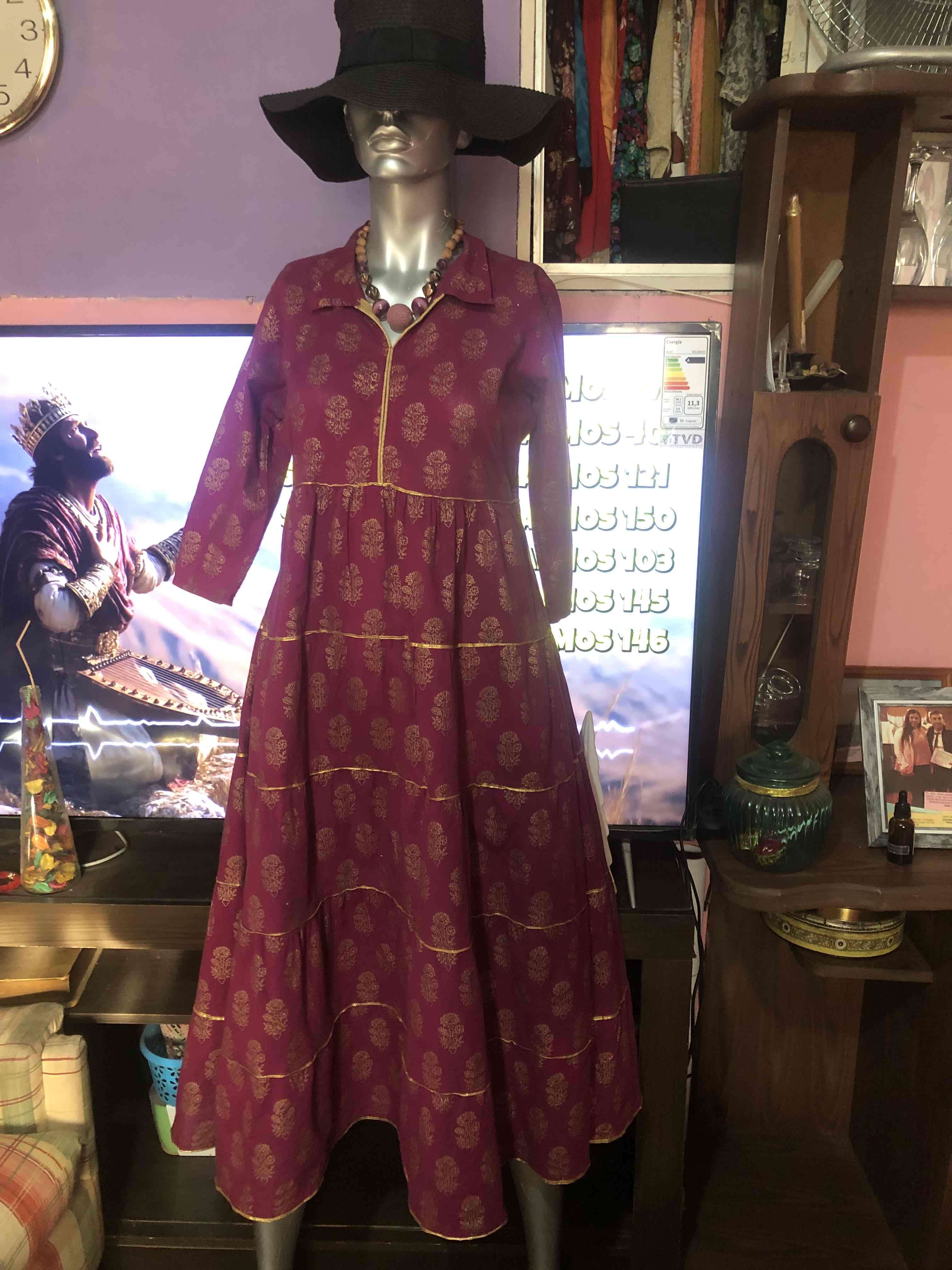 Vestido largo estampado burdeos - miniatura 2