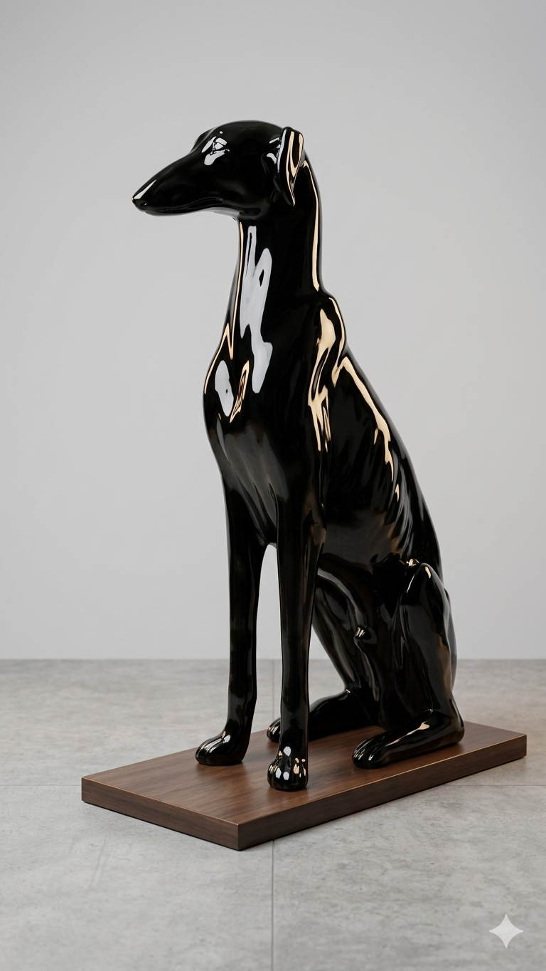 Escultura de perro negro brillante