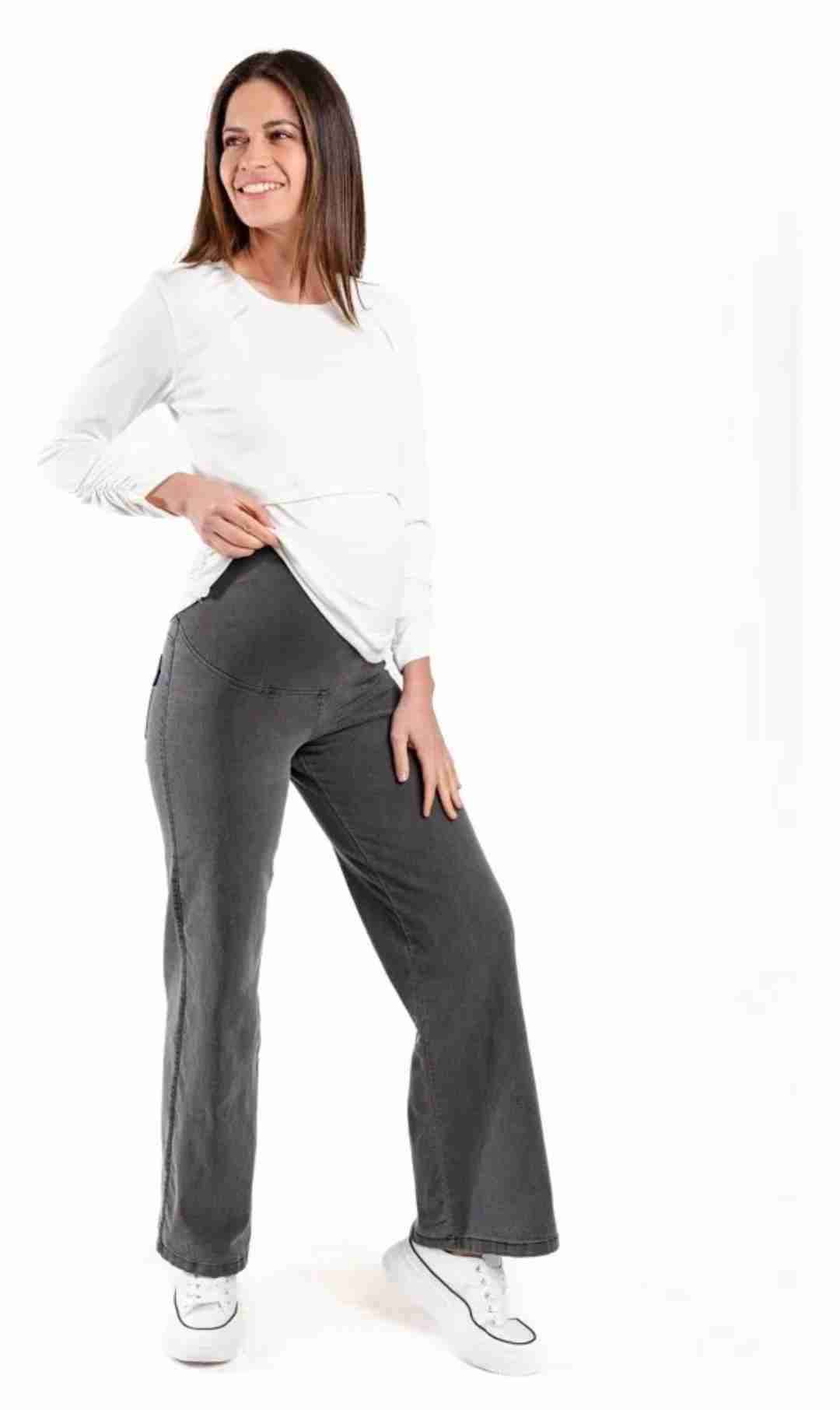 Jeans palazzo maternal ceniza talla L - miniatura 4