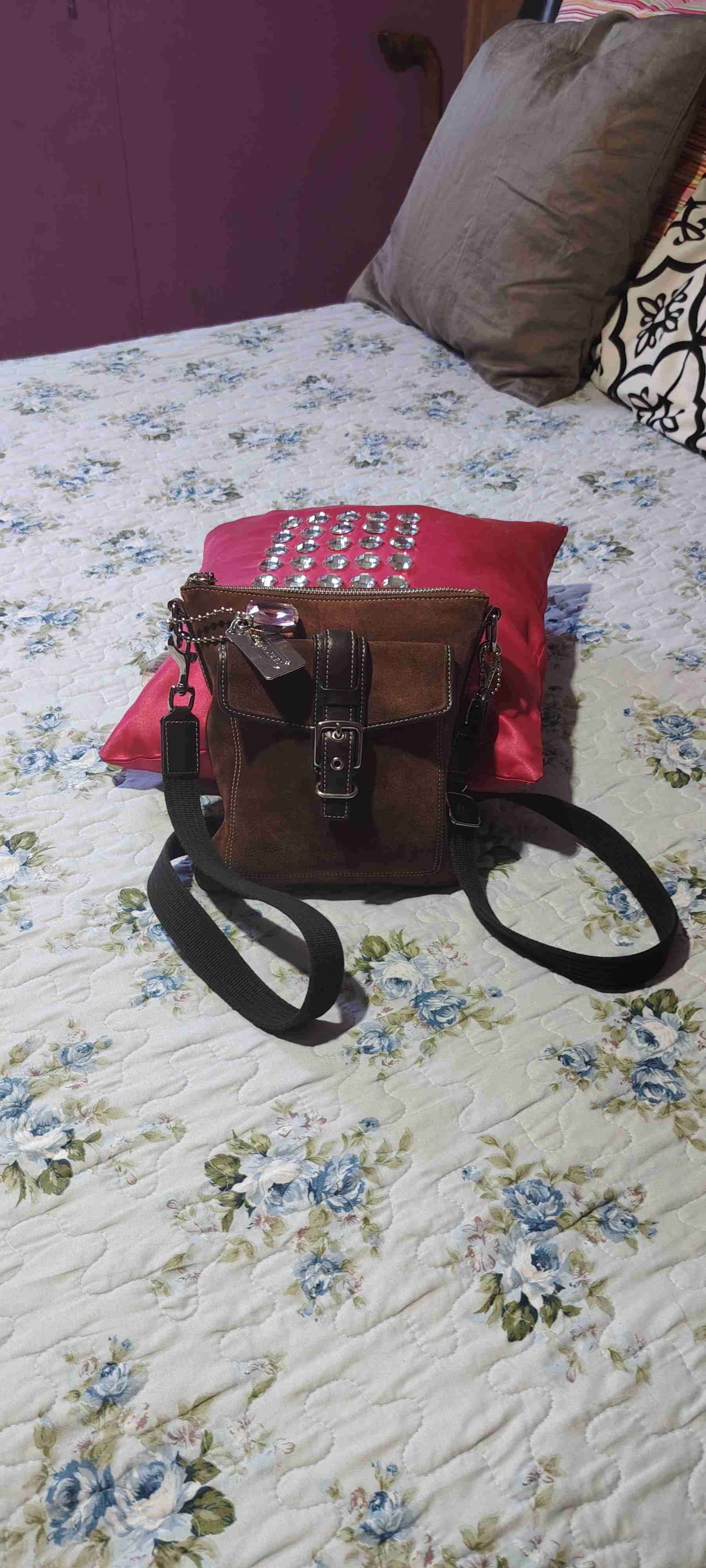 Bolso bandolera de gamuza marrón coach - miniatura 2