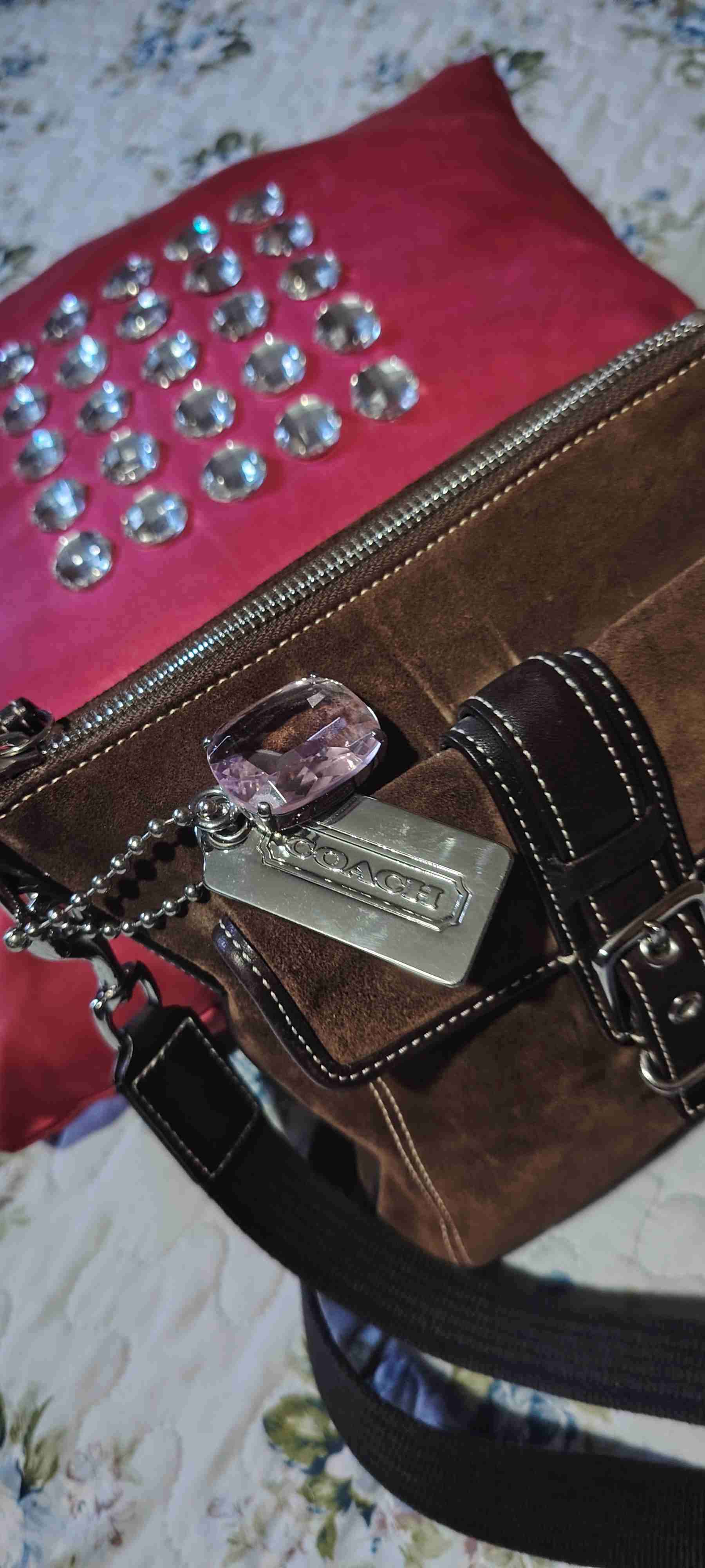 Bolso bandolera de gamuza marrón coach - miniatura 3