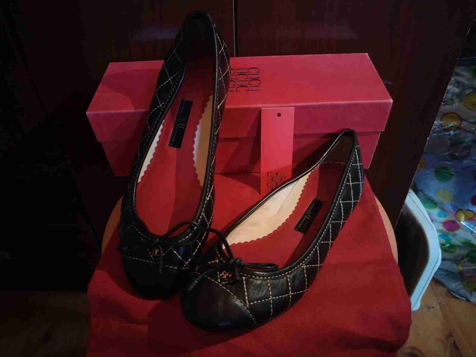 Bailarinas  Ch cuero negras en cuadrillé