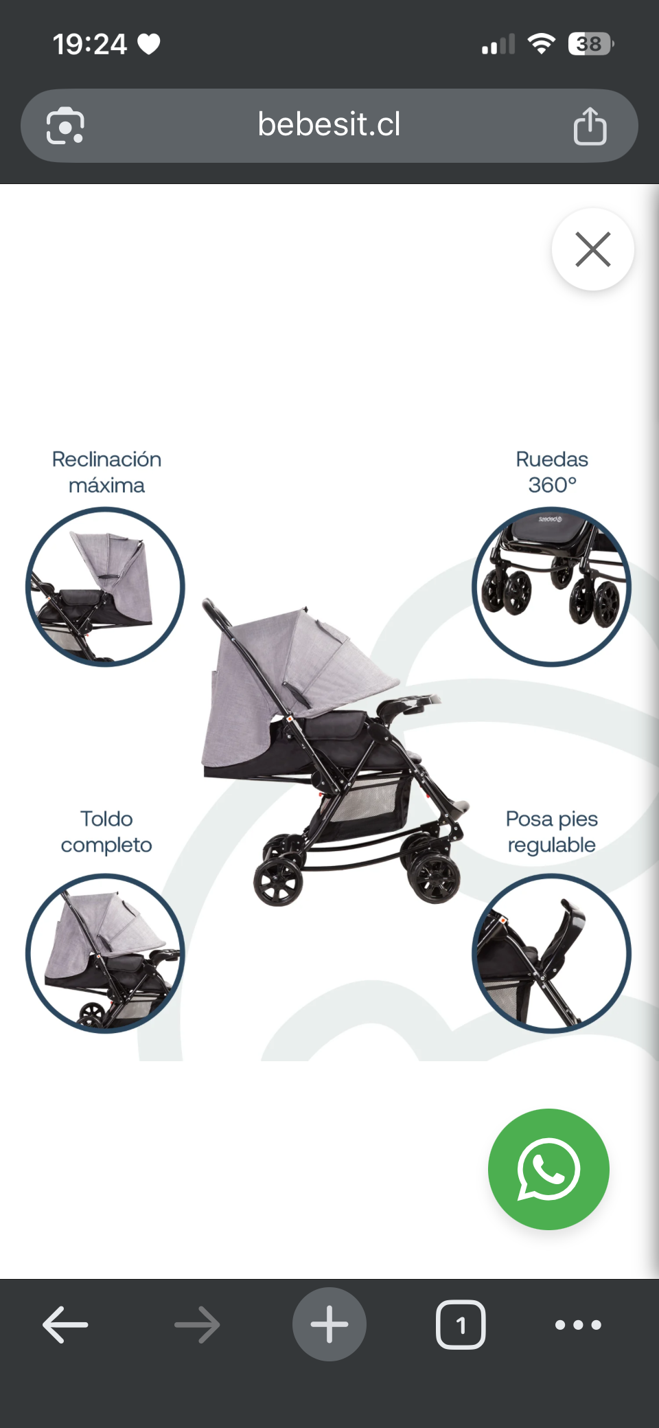 Coche de bebé Bebesit gris - miniatura 3