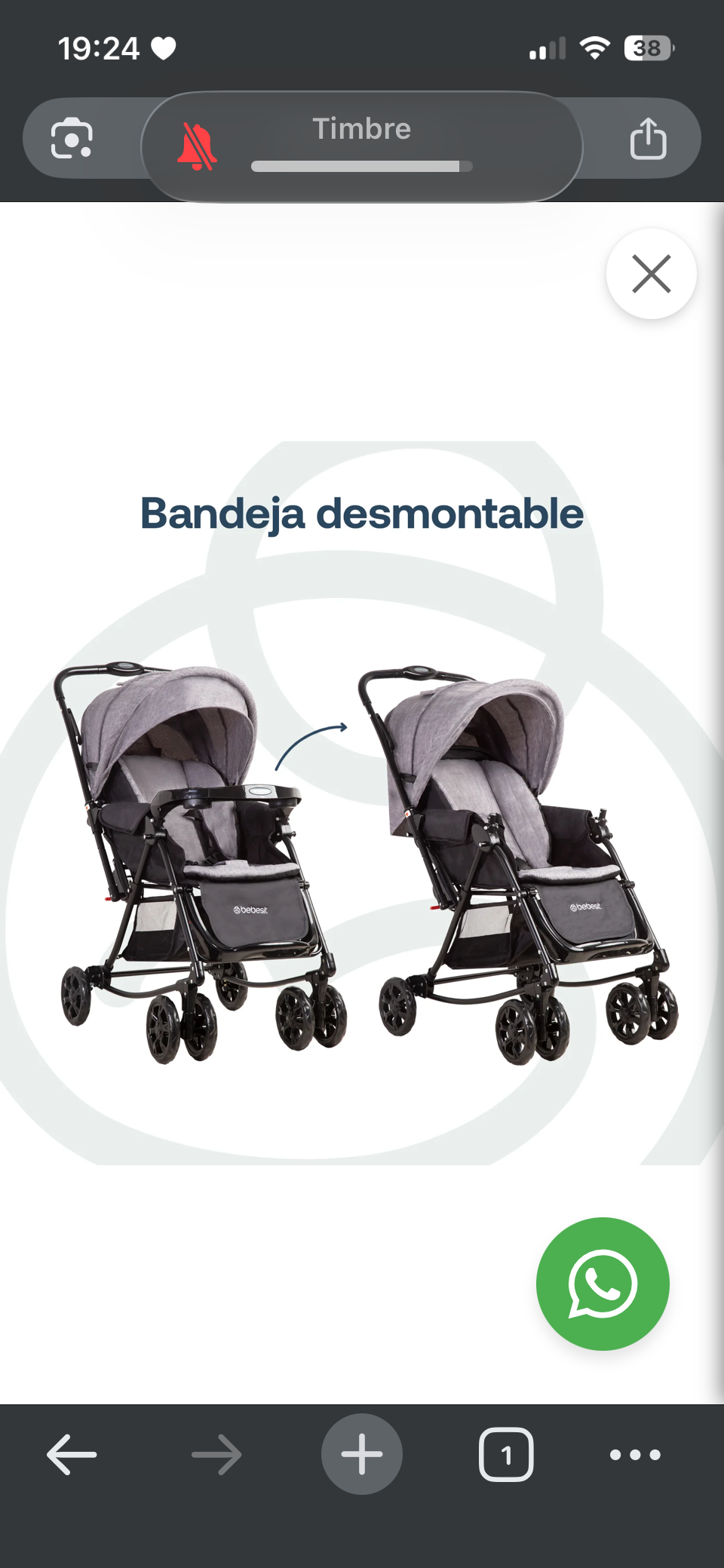 Coche de bebé Bebesit gris - miniatura 6