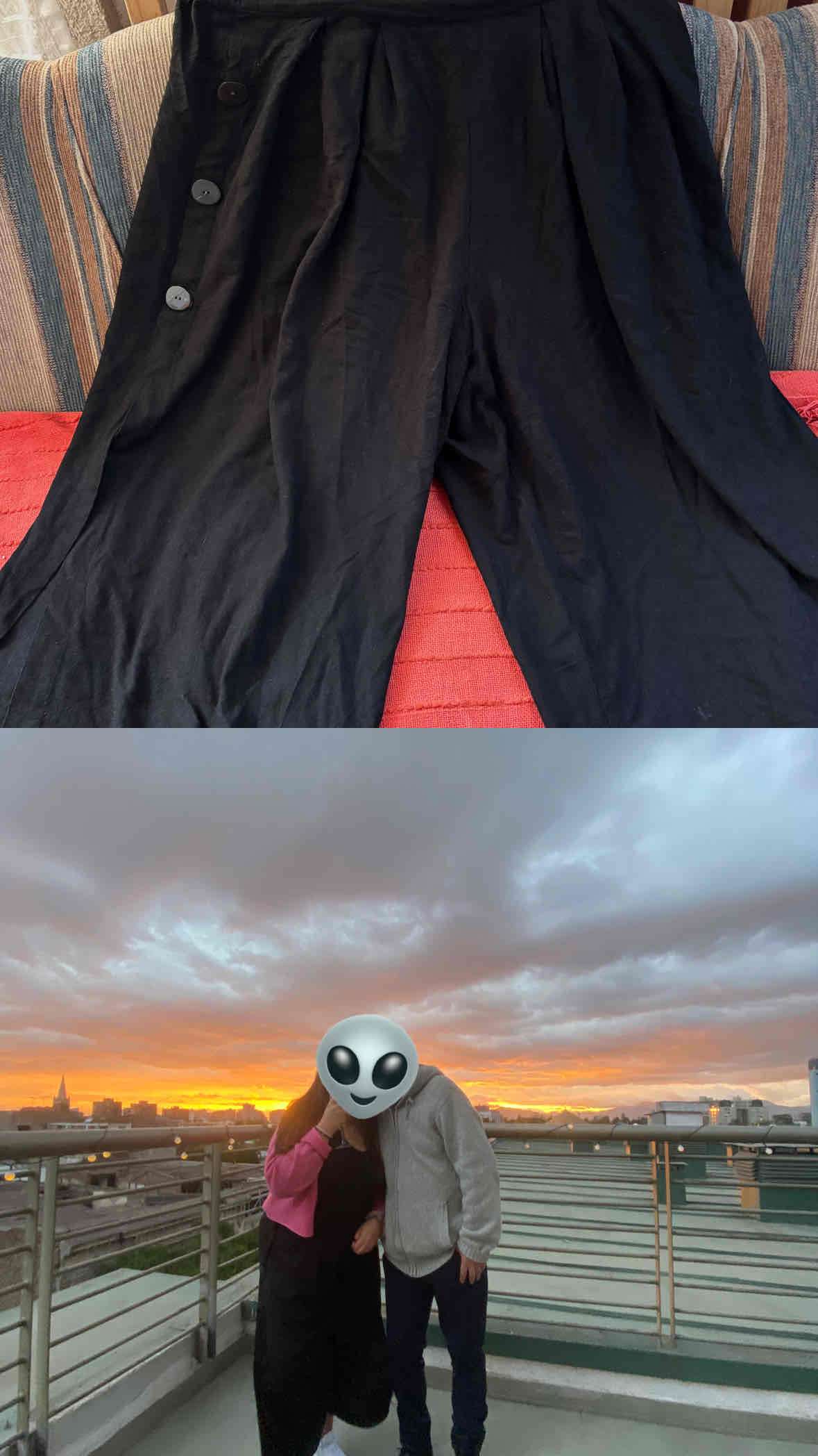 Pantalones negros anchos con botones laterales - miniatura 2