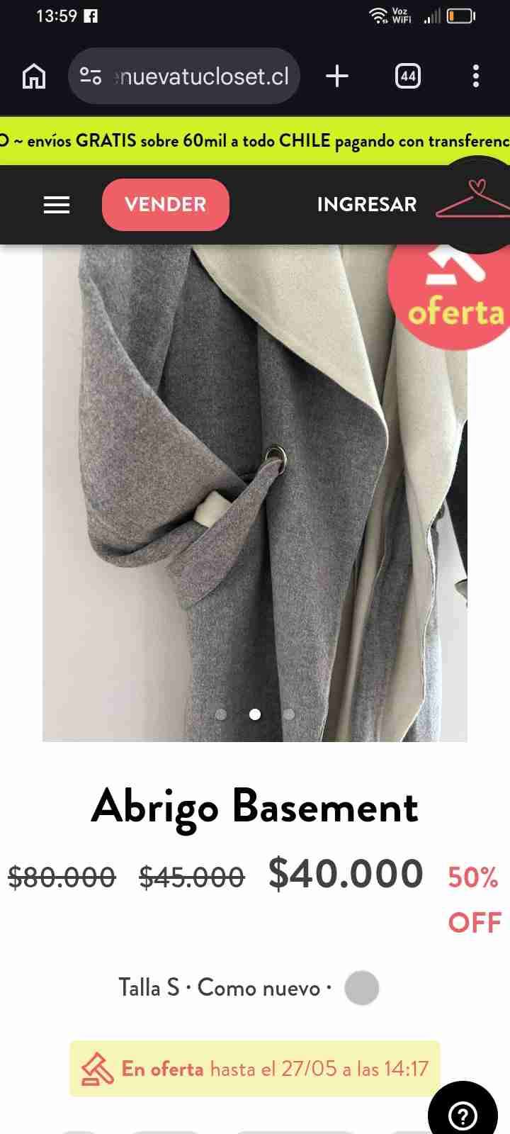 Abrigo gris de alpaca y lana marca Basement, dice - miniatura 2