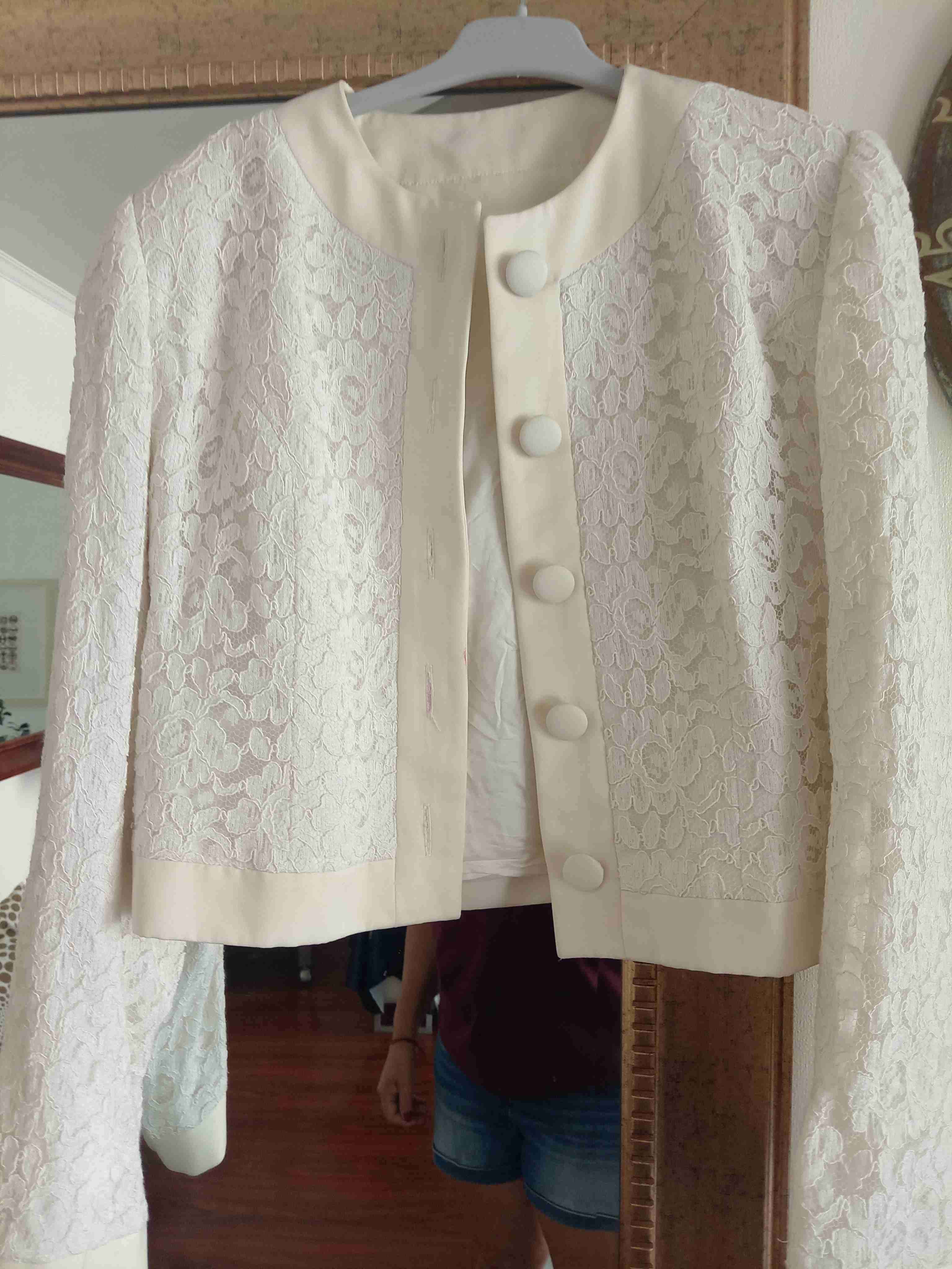 Cardigan blanco con encaje, elegante - miniatura 2