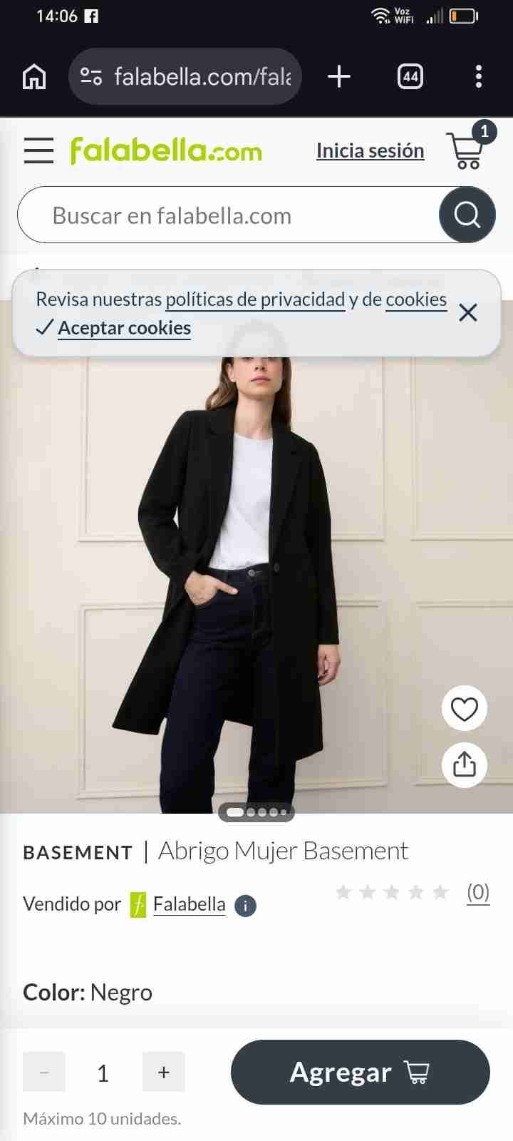 Abrigo negro mujer Basement, talla S