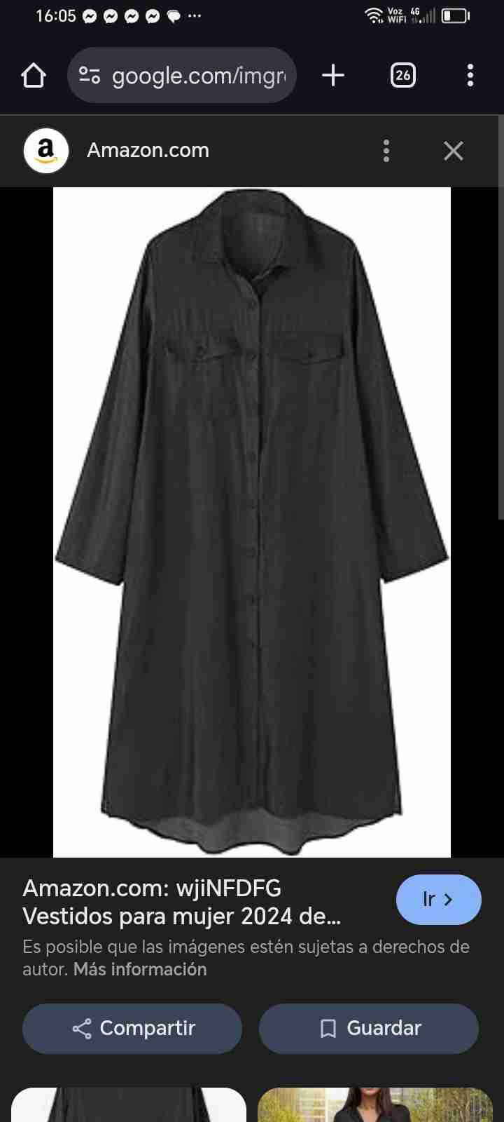 Vestido camisero negro estilo casual,, e mezclilla - miniatura 3