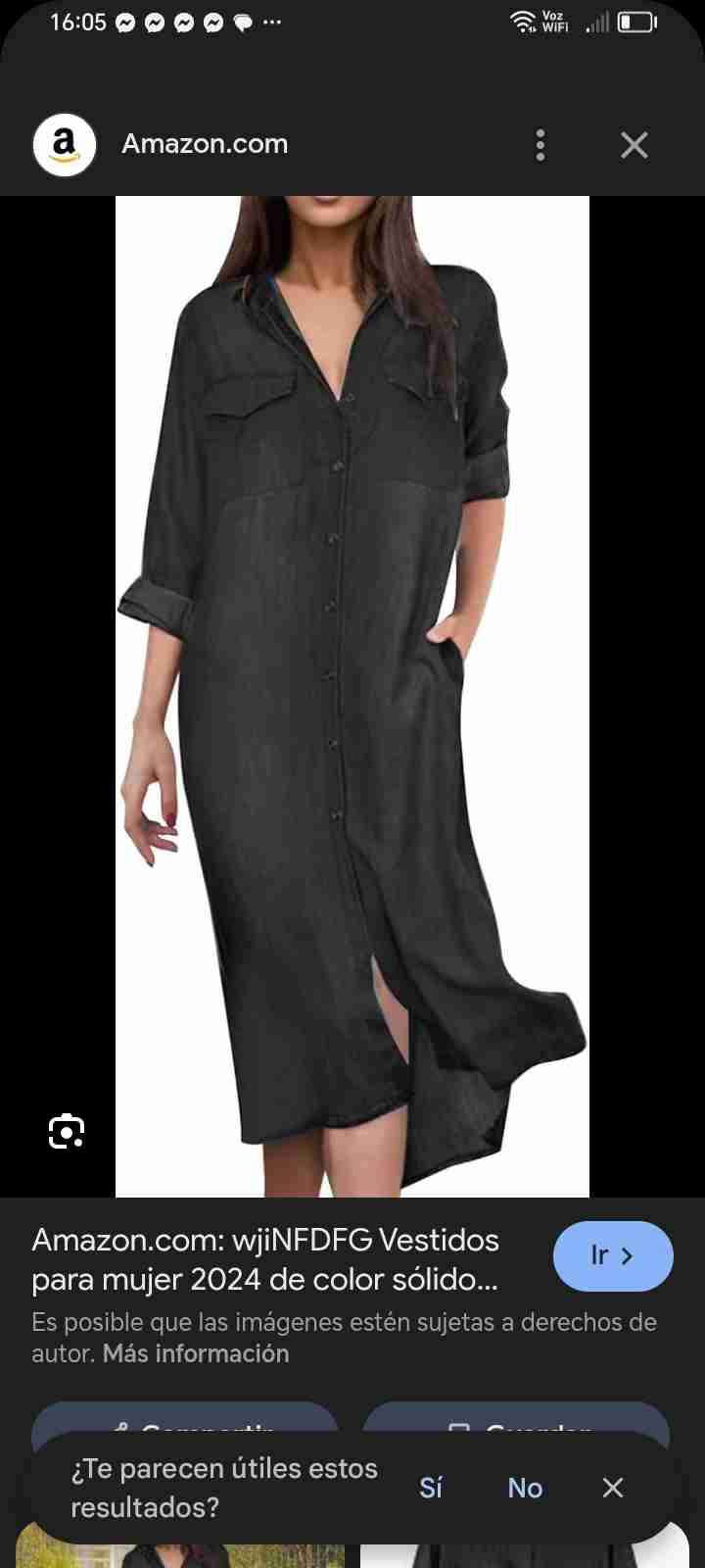 Vestido camisero negro estilo casual,, e mezclilla - miniatura 4