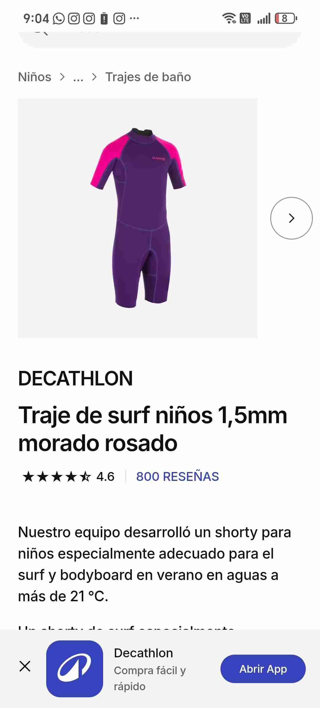 Traje de neopreno morado y fucsia talla 6 - miniatura 2