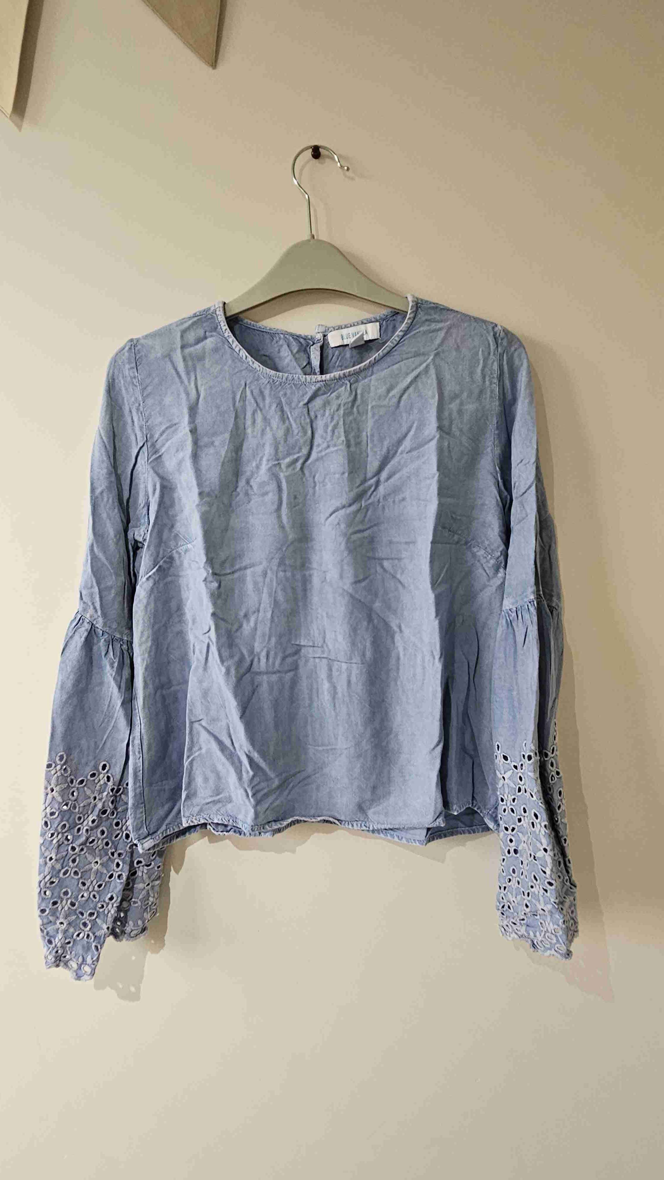 Blusa azul con mangas bordadas - miniatura 2