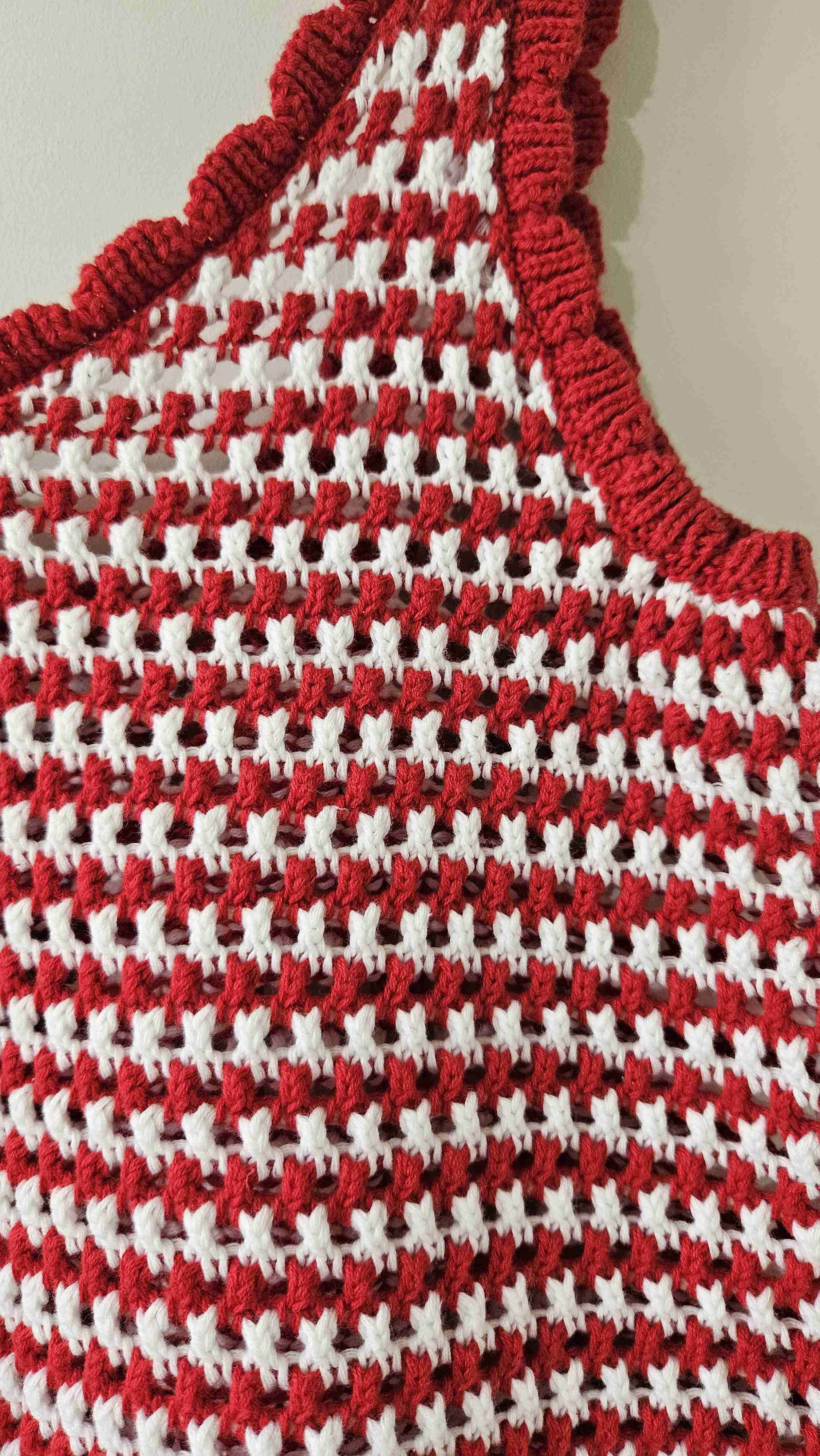 Top tejido rojo y blanco - miniatura 2