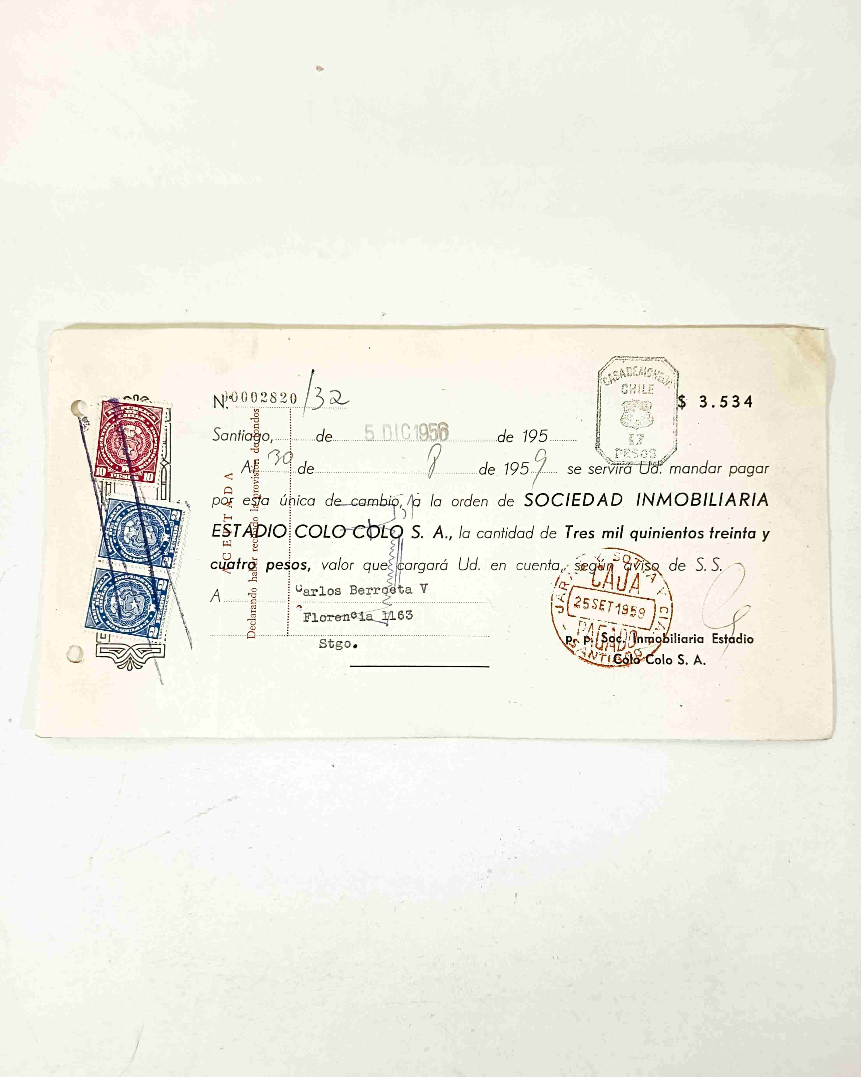 Antigua letra de cambio, Estadio Colo Colo.