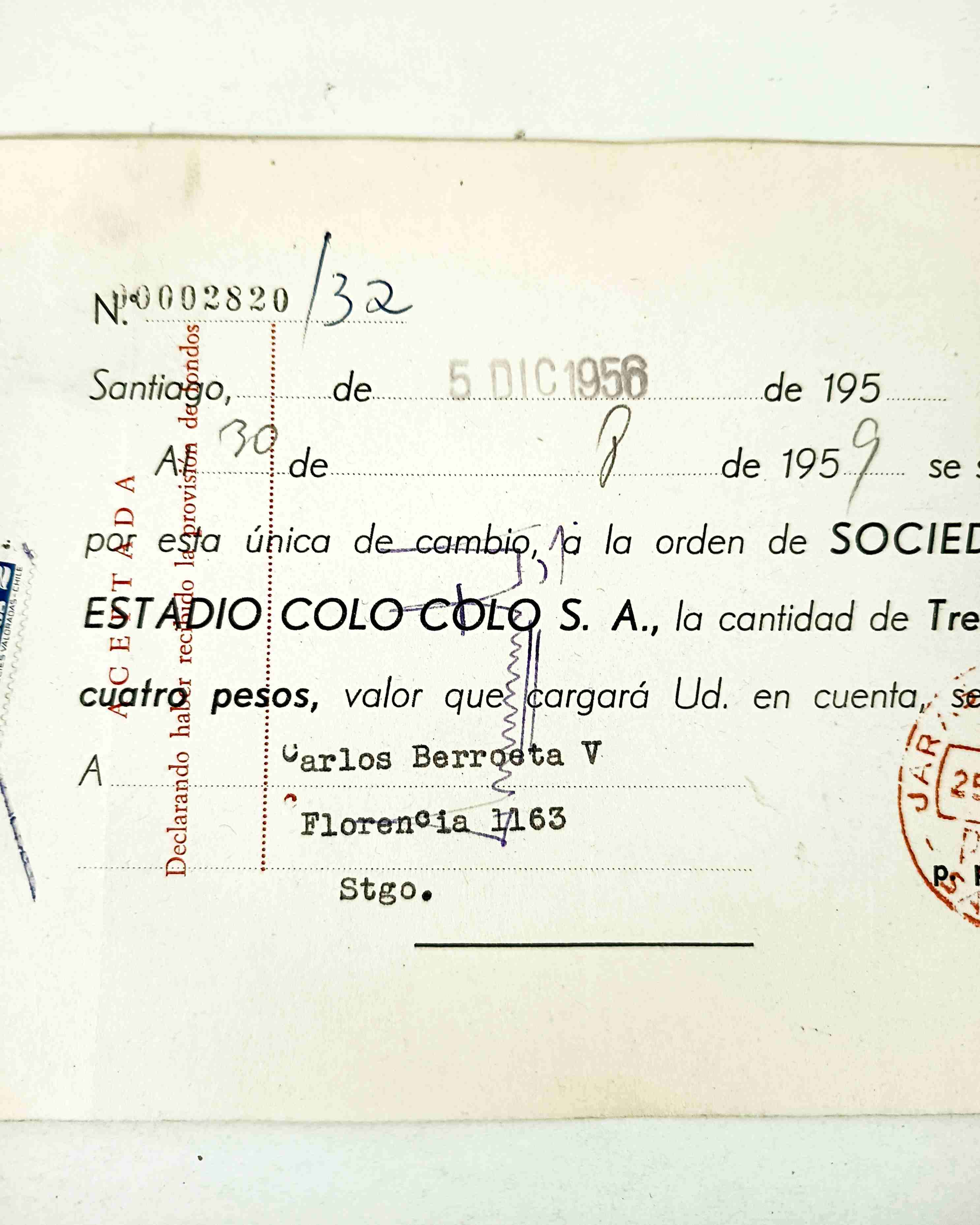 Antigua letra de cambio, Estadio Colo Colo. - miniatura 4