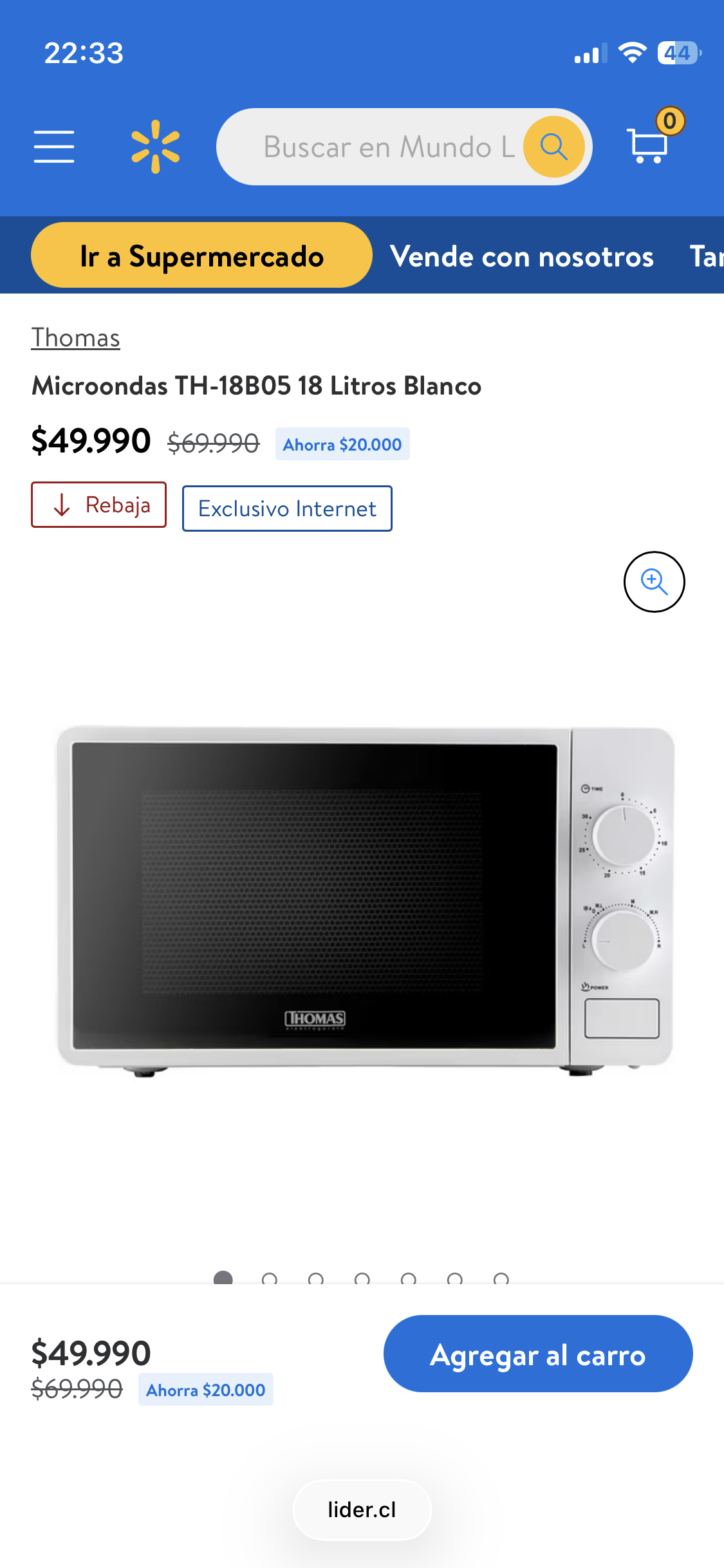 Microondas Thomas 18 Litros Blanco