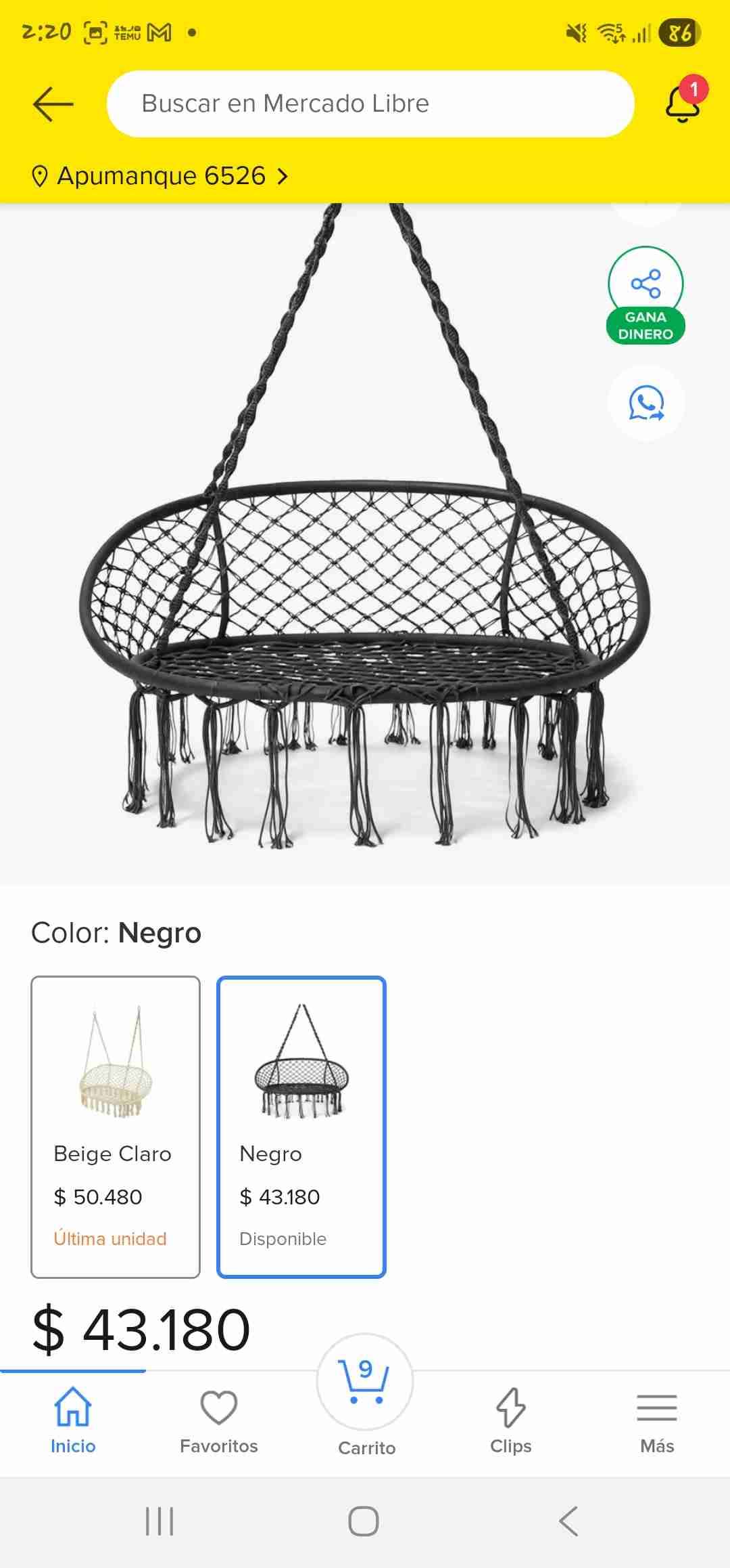 Hamaca colgante de macramé gris - miniatura 2