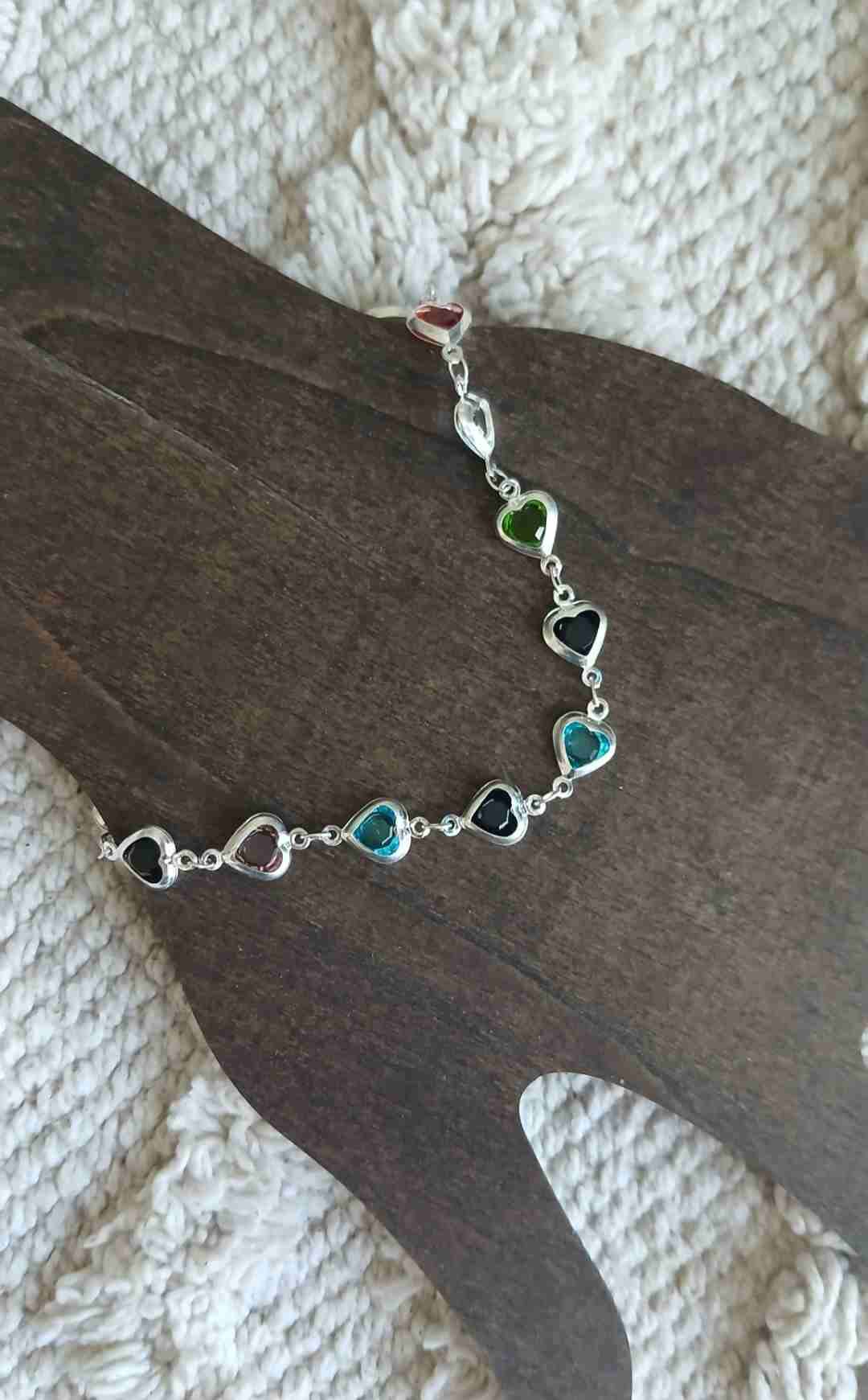 Pulsera de Plata diseño corazones coloridos