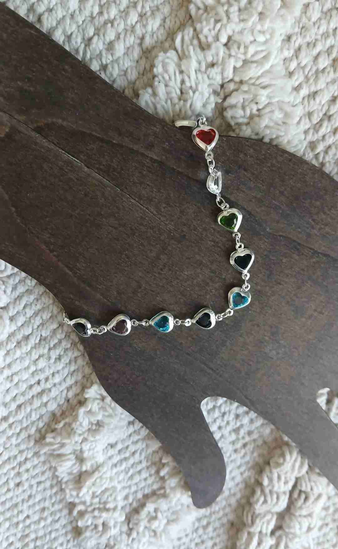 Pulsera de Plata diseño corazones coloridos - miniatura 2