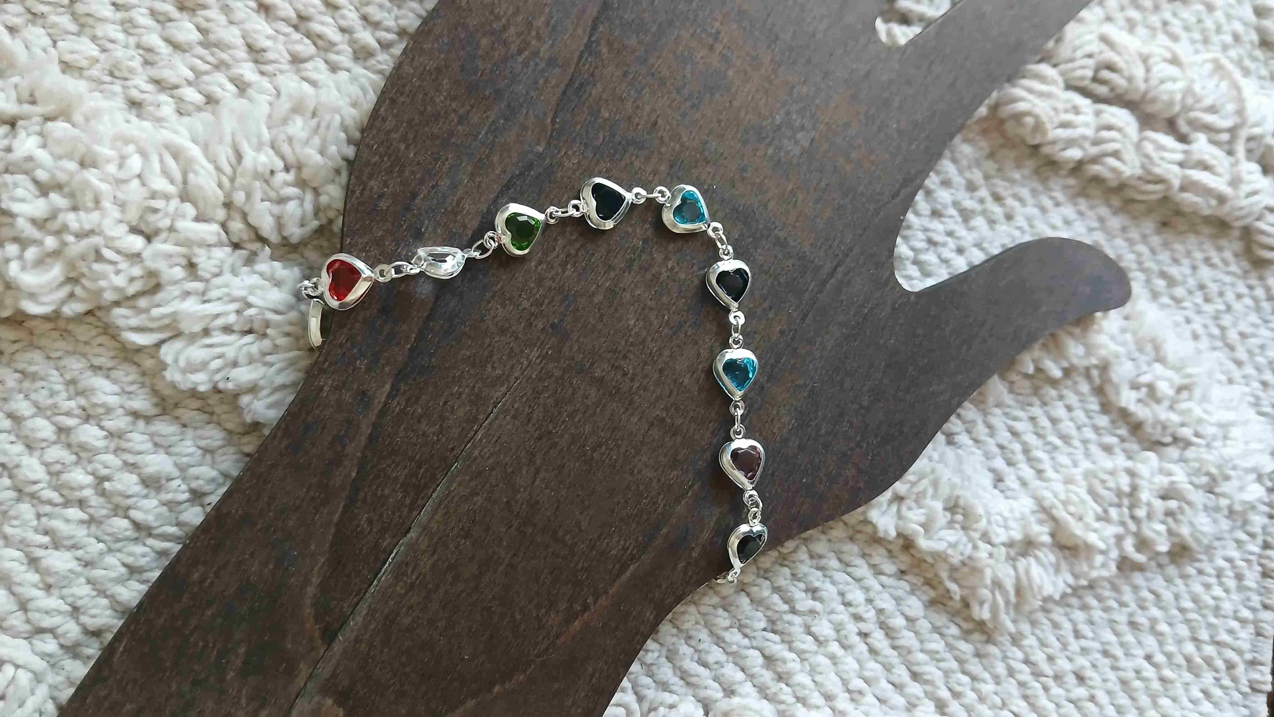 Pulsera de Plata diseño corazones coloridos - miniatura 3