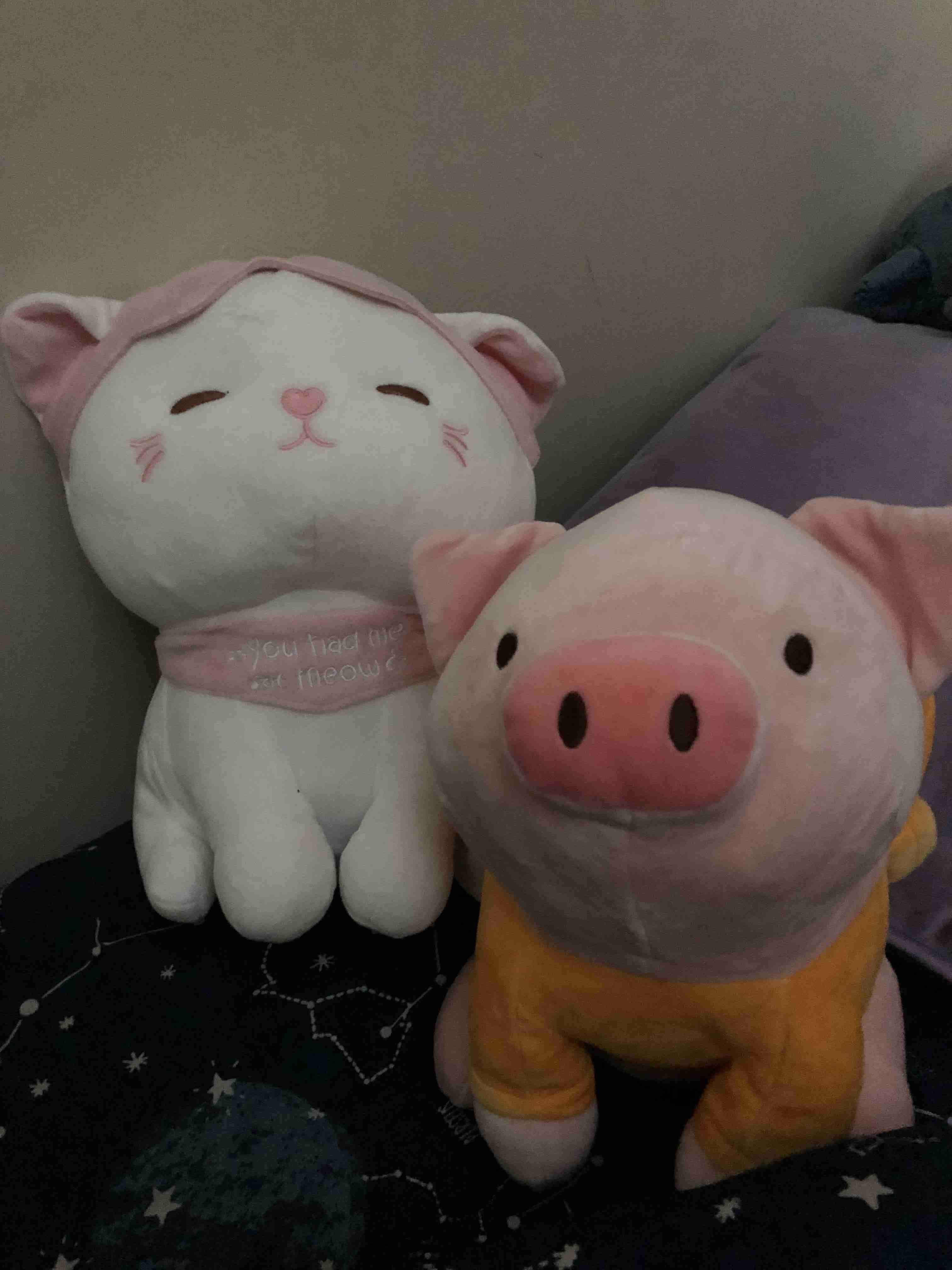 Peluches gato y cerdo rosados