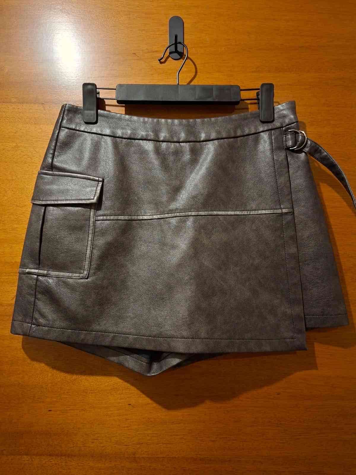 Falda de cuero sintético marrón - miniatura 5