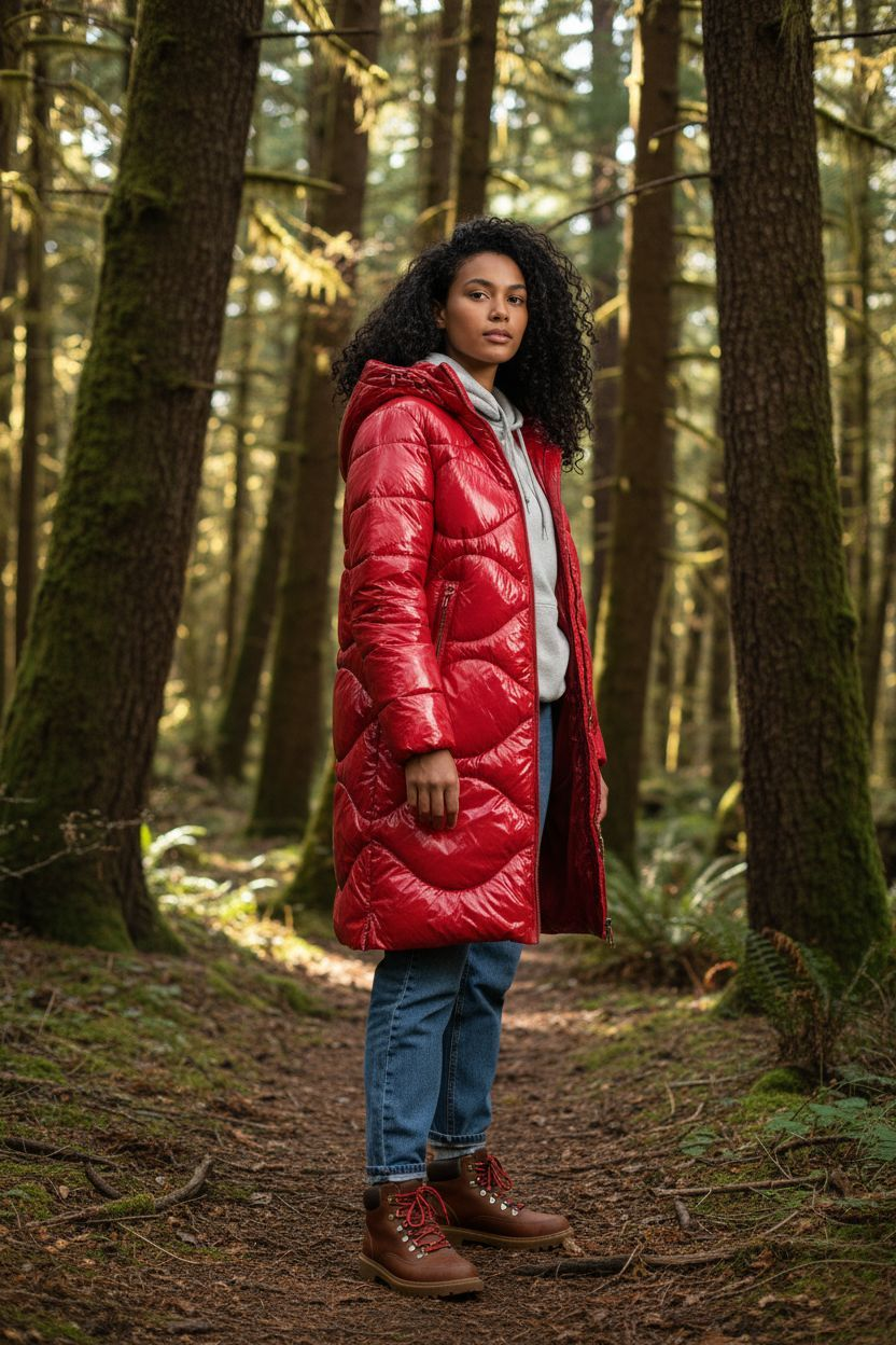 Abrigo rojo acolchado para mujer - miniatura 2