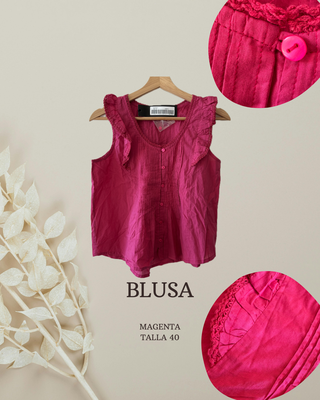 Nueva Blusa magenta con botón